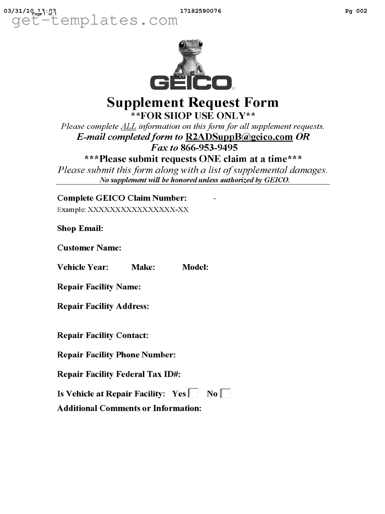 Fill in a Valid Geico Supplement Request Template