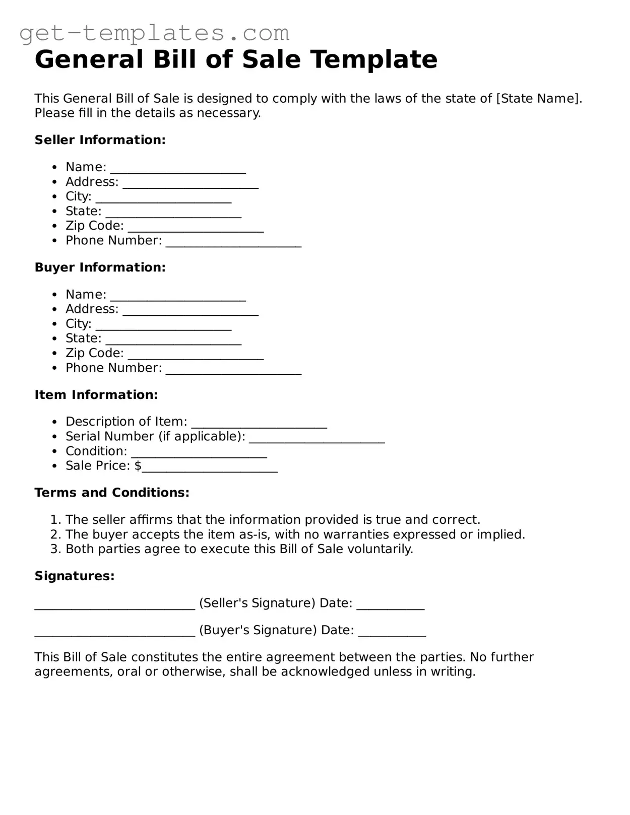Attorney-Approved General Bill of Sale Form