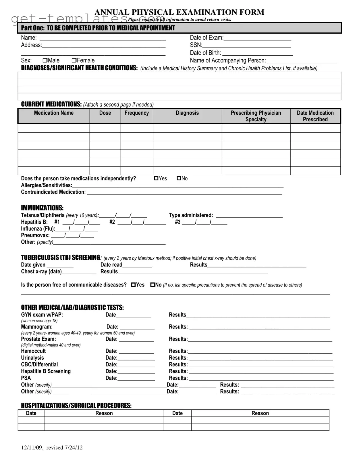 Fill in a Valid Annual Physical Examination Template
