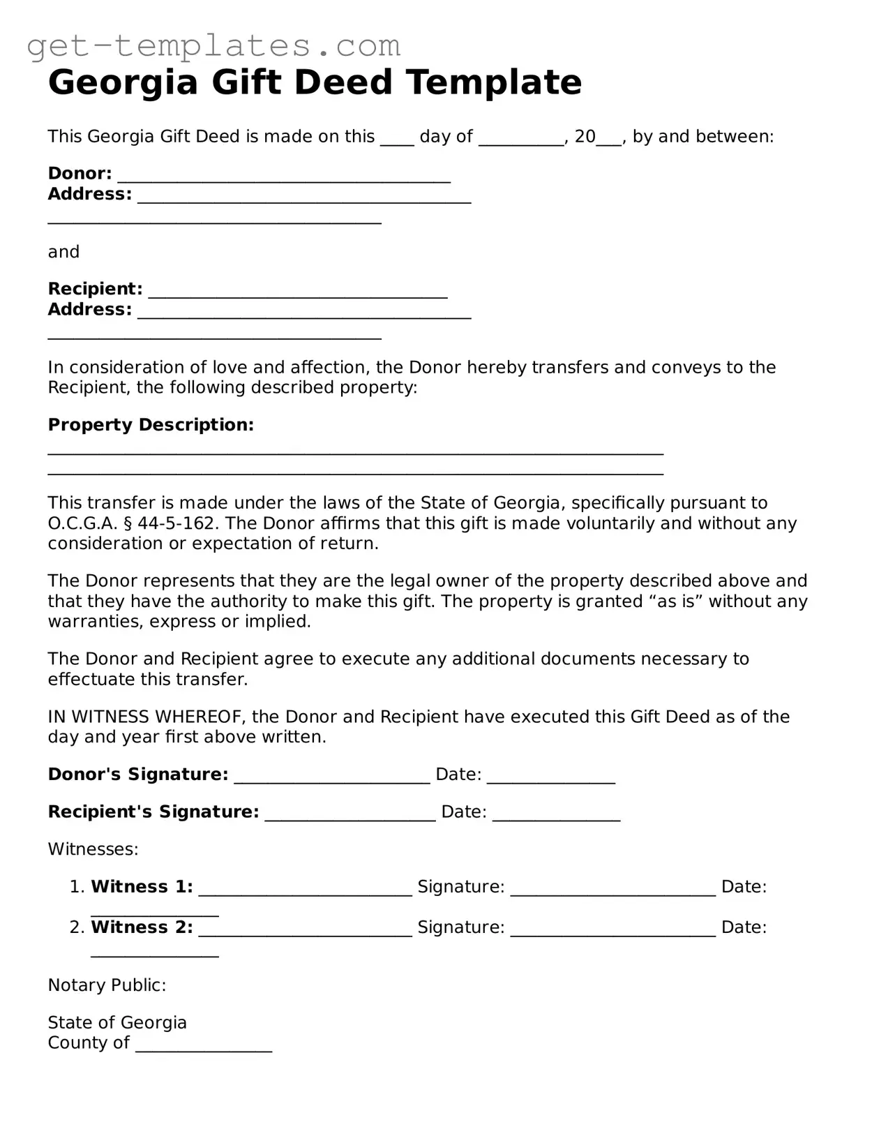Attorney-Approved  Gift Deed Document for Georgia