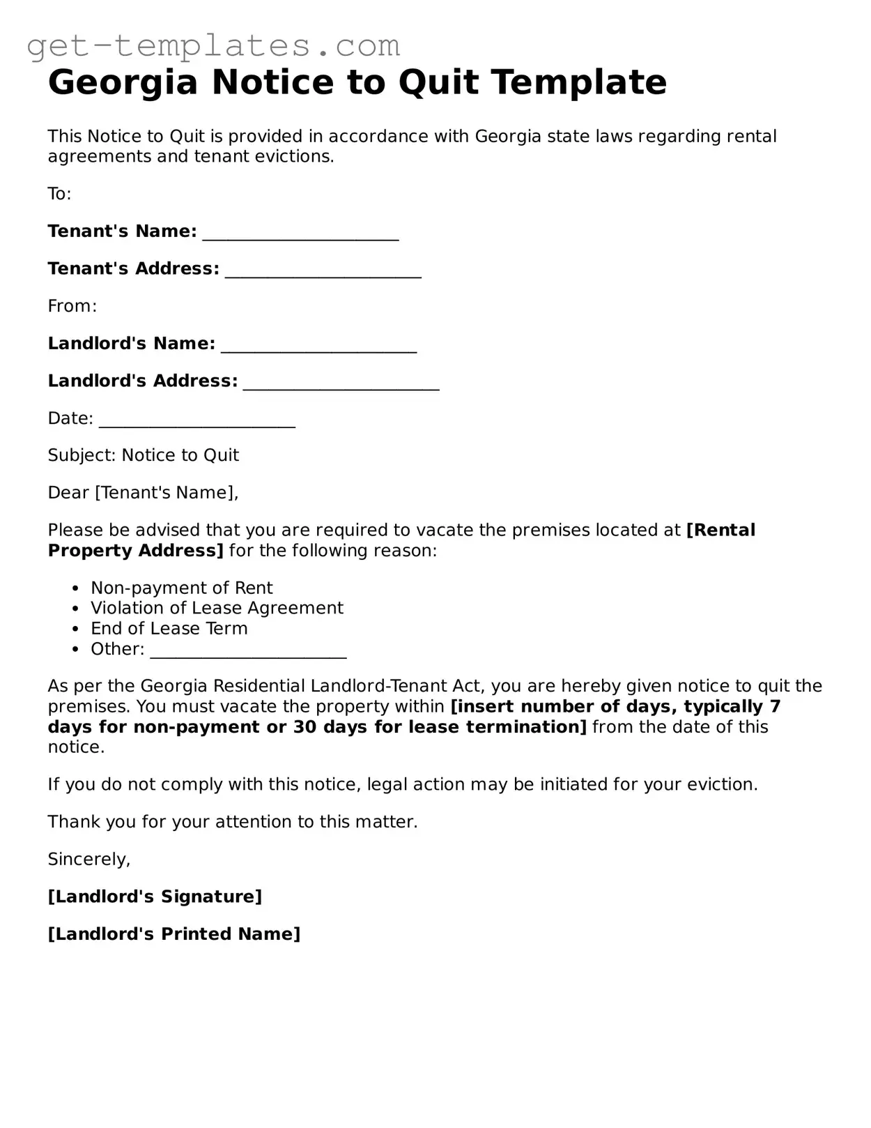 Attorney-Approved  Notice to Quit Document for Georgia