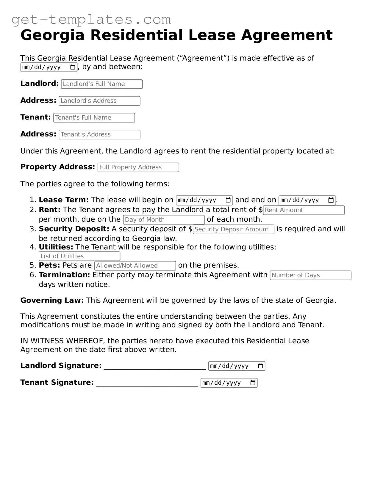 Attorney-Approved  Residential Lease Agreement Document for Georgia