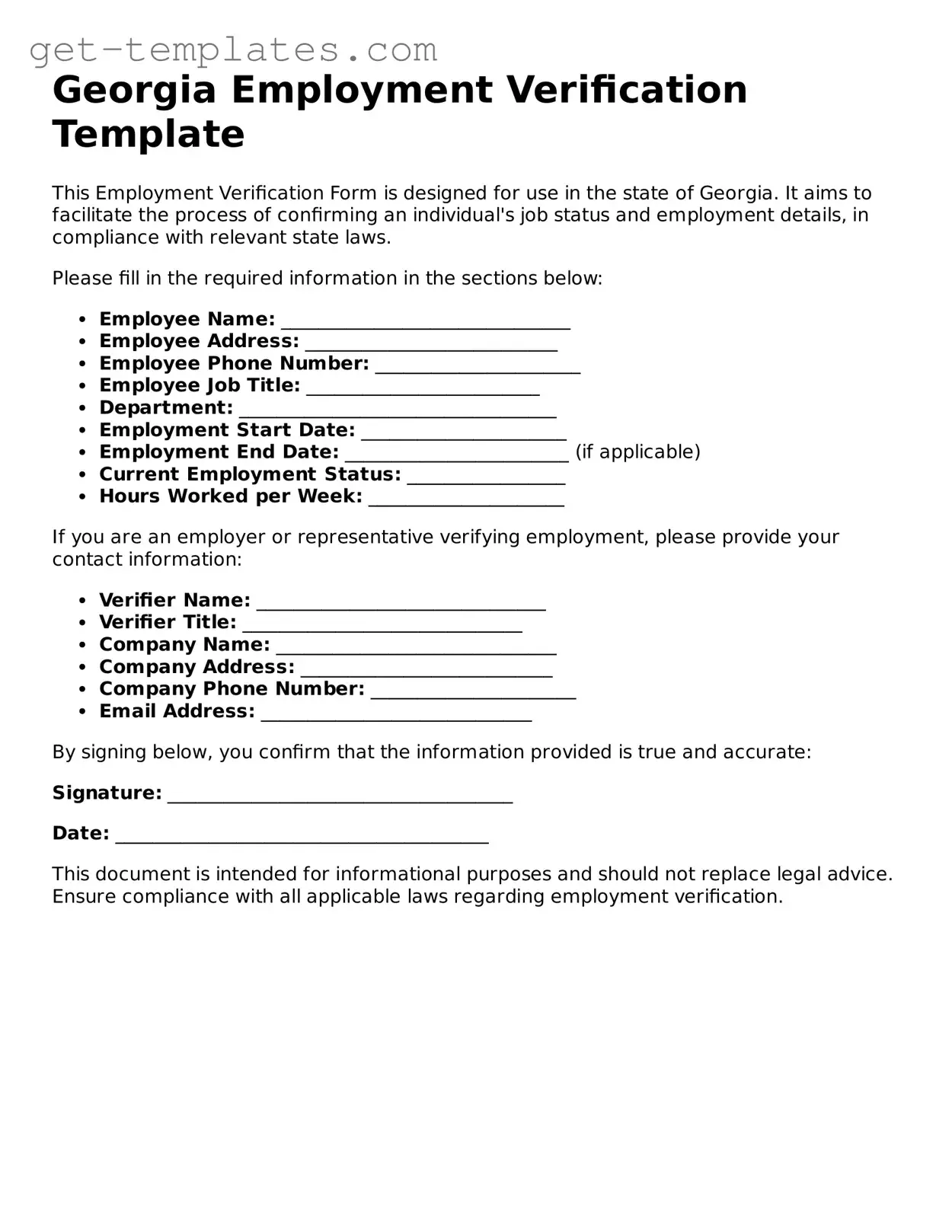Attorney-Approved  Employment Verification Document for Georgia