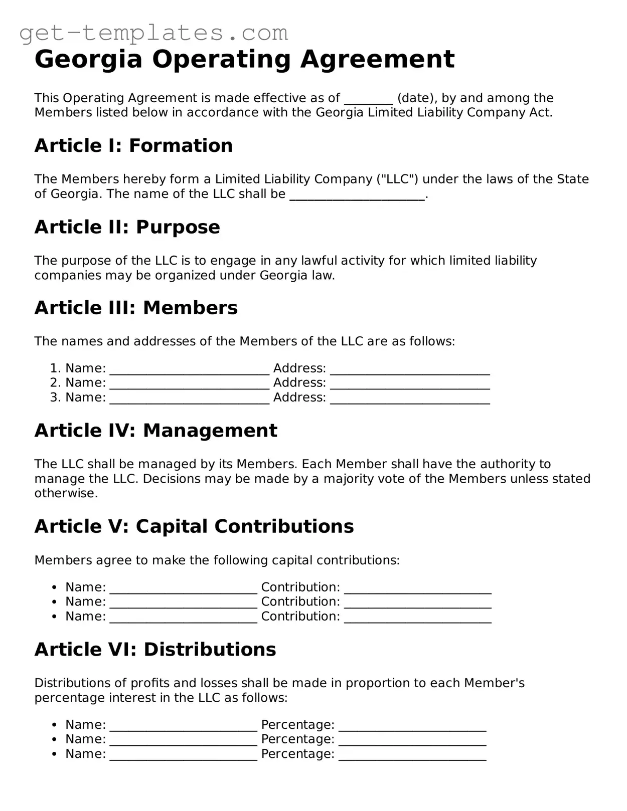 Attorney-Approved  Operating Agreement Document for Georgia