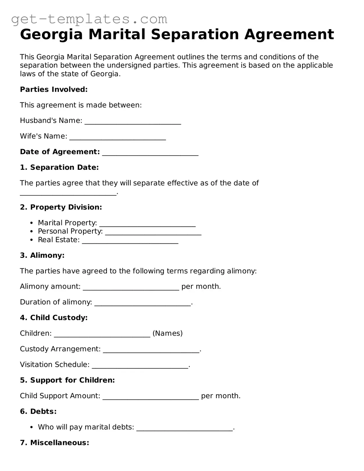 Attorney-Approved  Marital Separation Agreement Document for Georgia