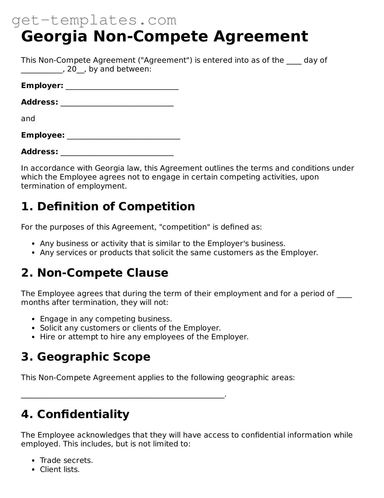 Attorney-Approved  Non-compete Agreement Document for Georgia