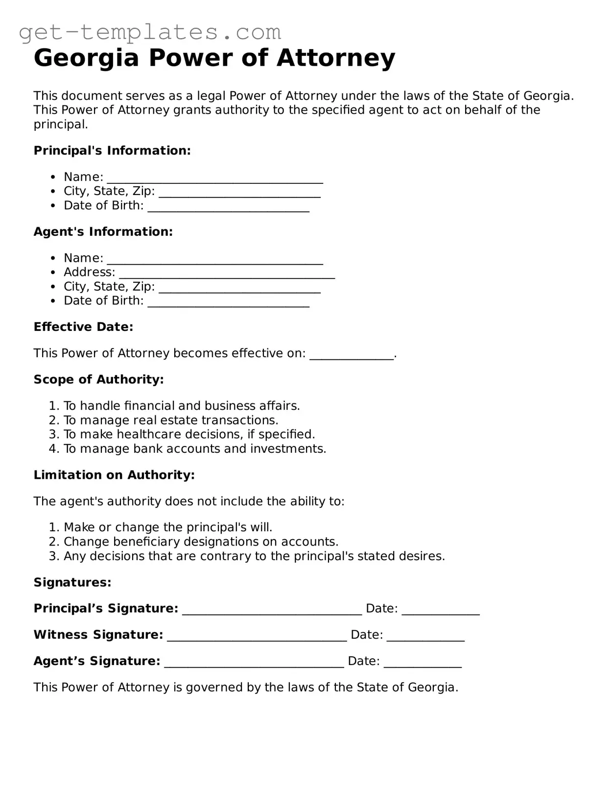 Attorney-Approved  Power of Attorney Document for Georgia