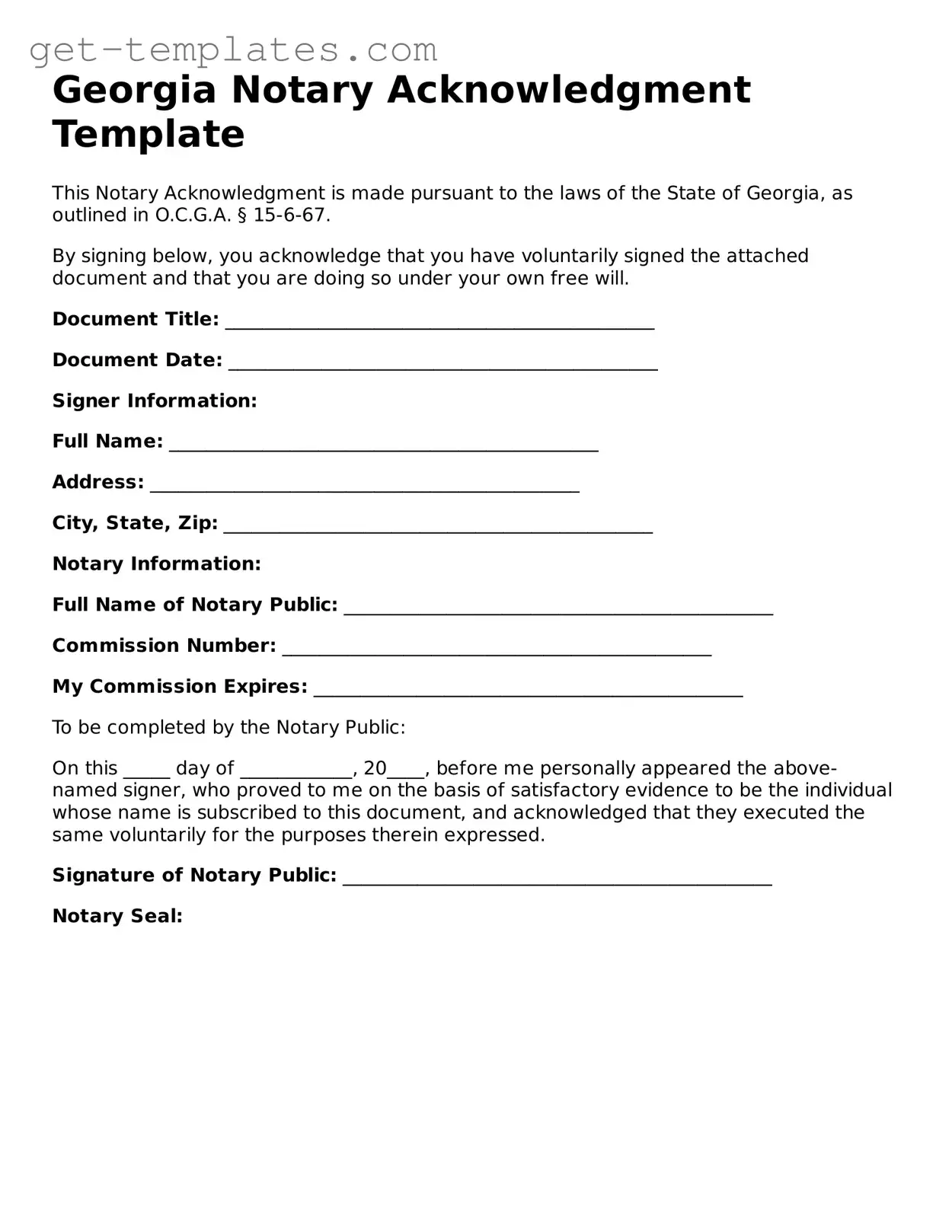 Attorney-Approved  Notary Acknowledgement Document for Georgia