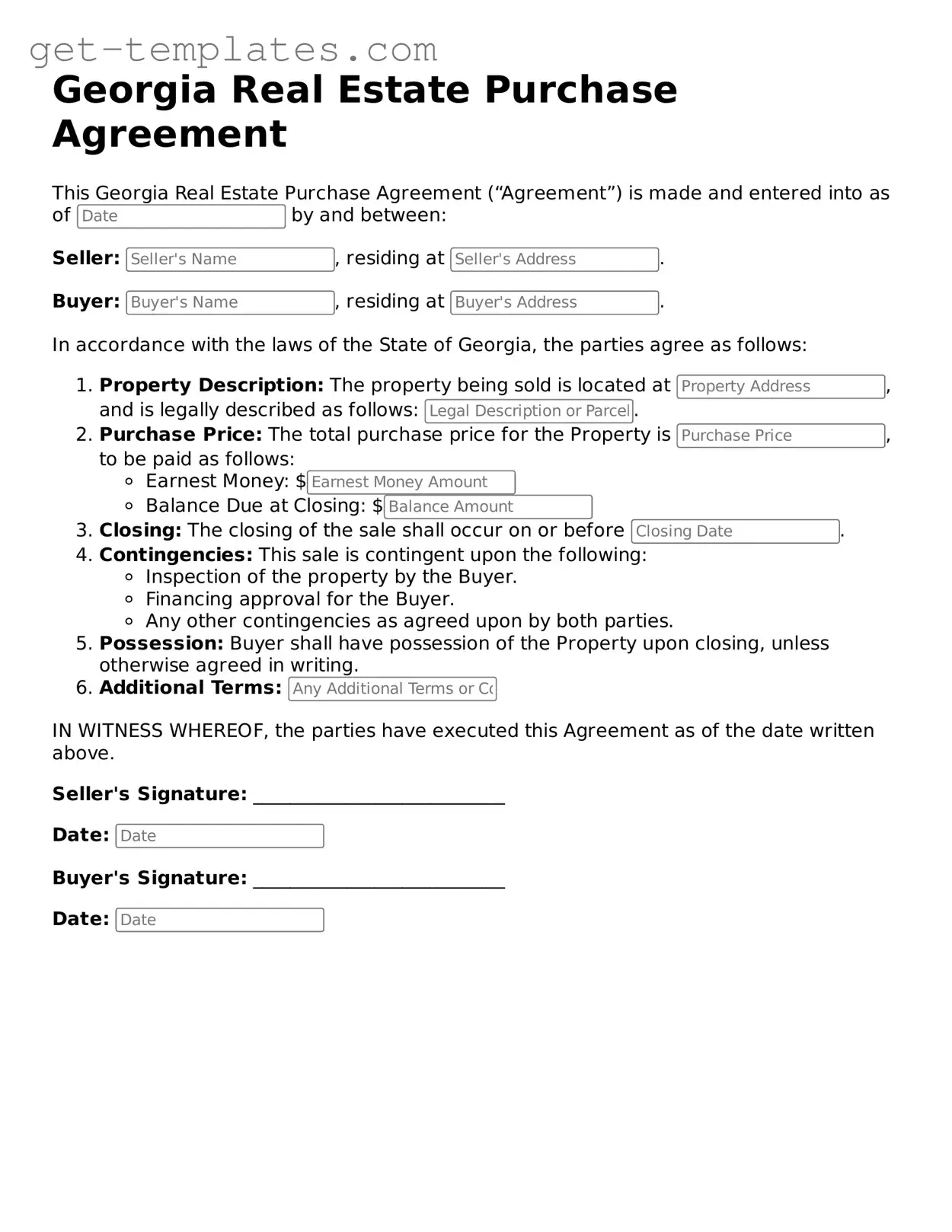 Attorney-Approved  Real Estate Purchase Agreement Document for Georgia