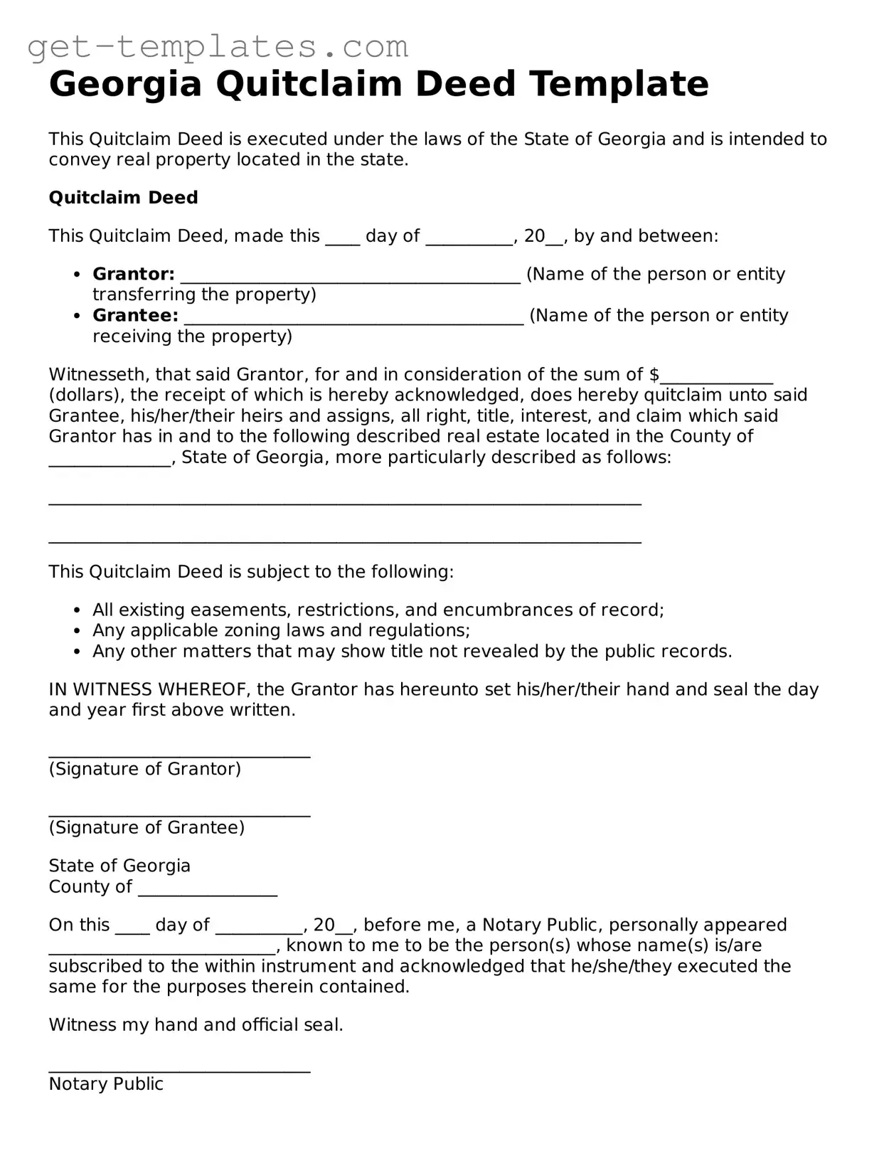 Attorney-Approved  Quitclaim Deed Document for Georgia
