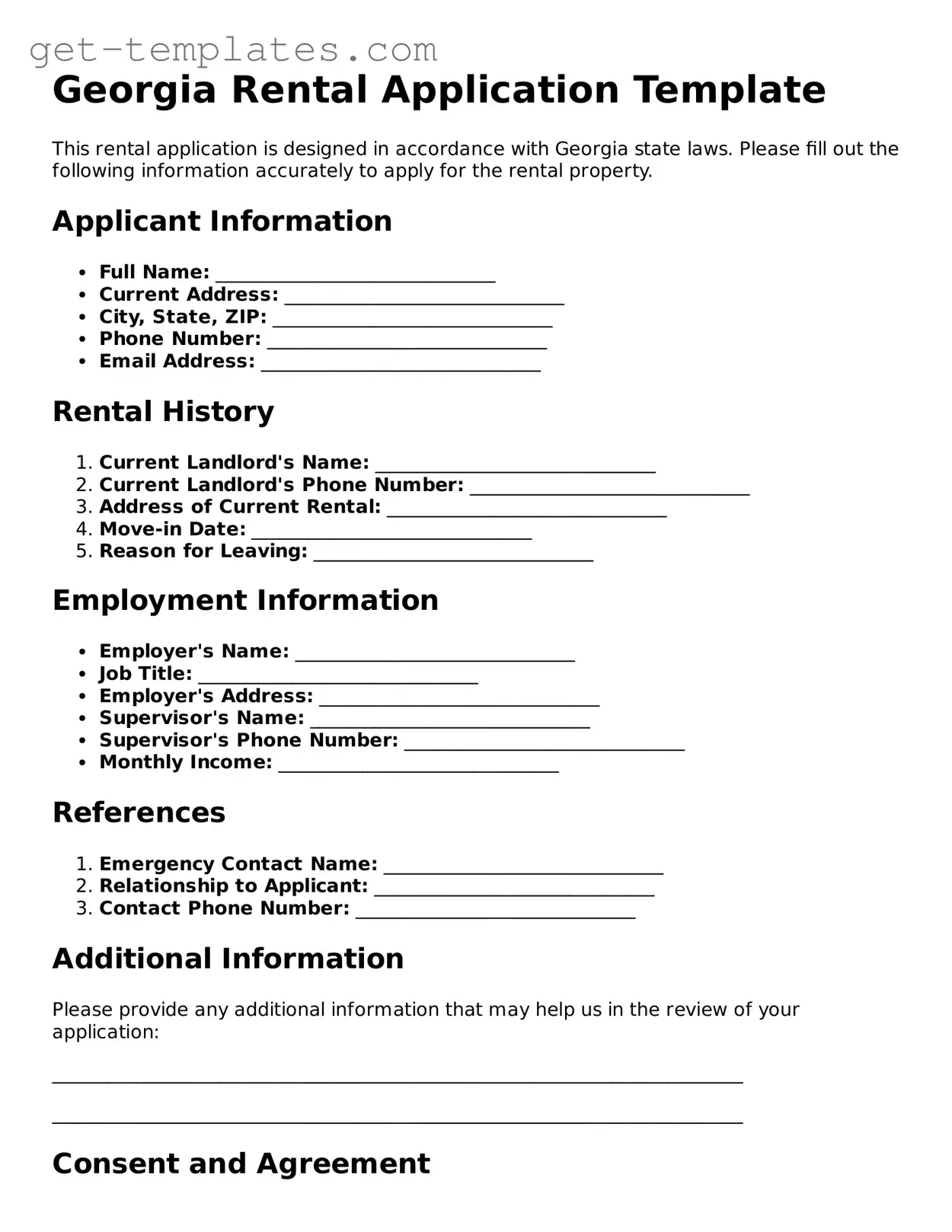 Attorney-Approved  Rental Application Document for Georgia