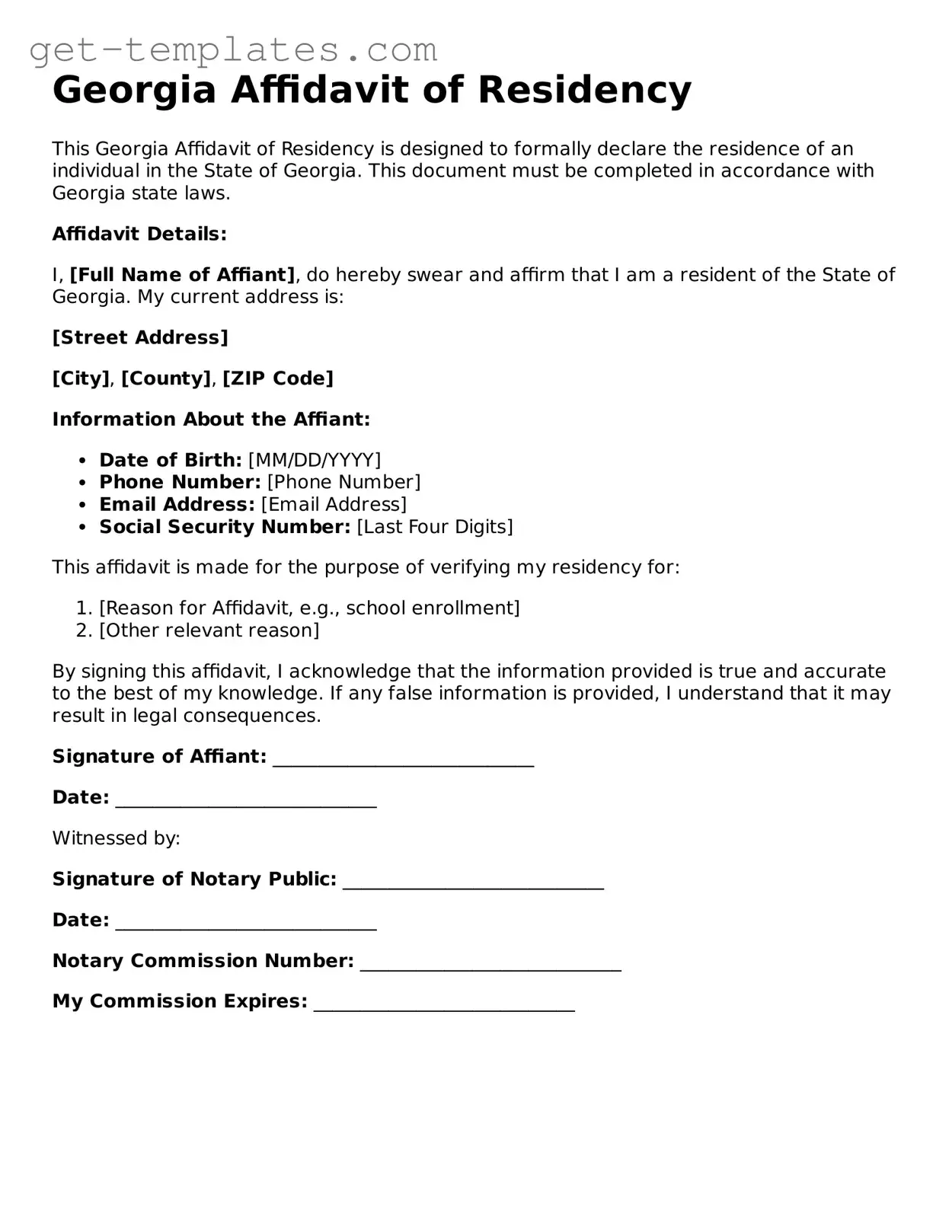 Attorney-Approved  Affidavit of Residency Document for Georgia