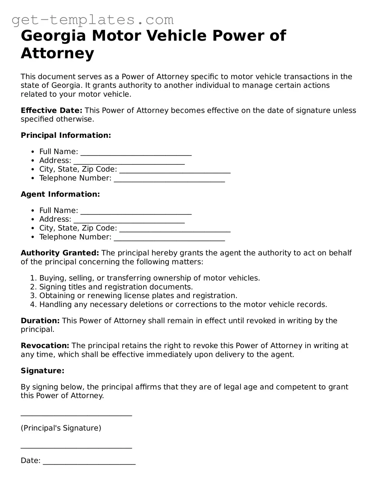 Attorney-Approved  Motor Vehicle Power of Attorney Document for Georgia