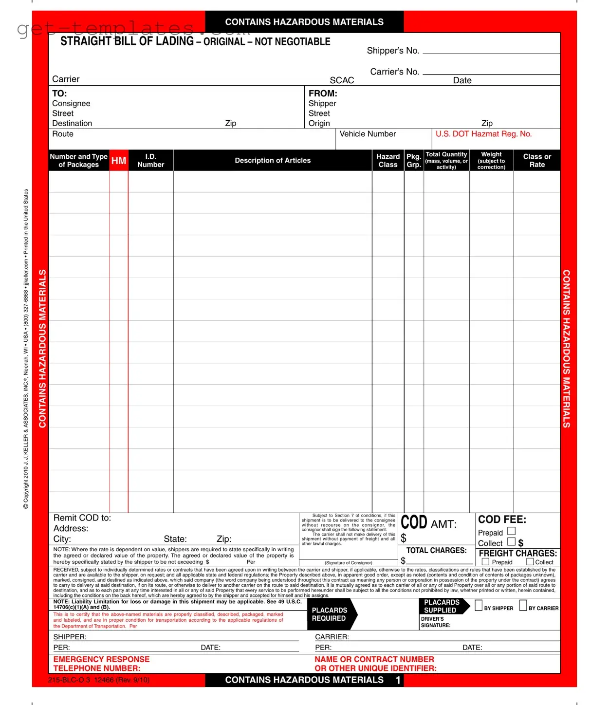 Fill in a Valid Hazard Bill Of Ladden Template