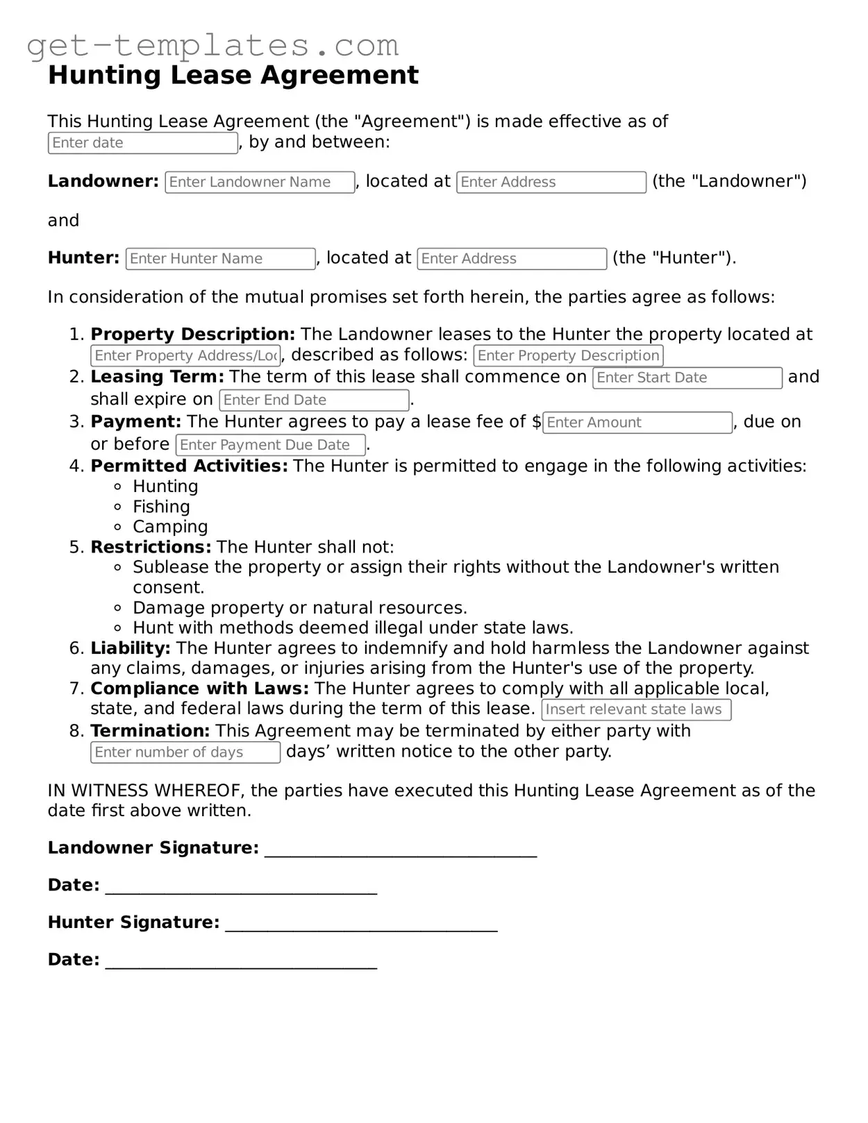 Attorney-Approved Hunting Lease Agreement Form