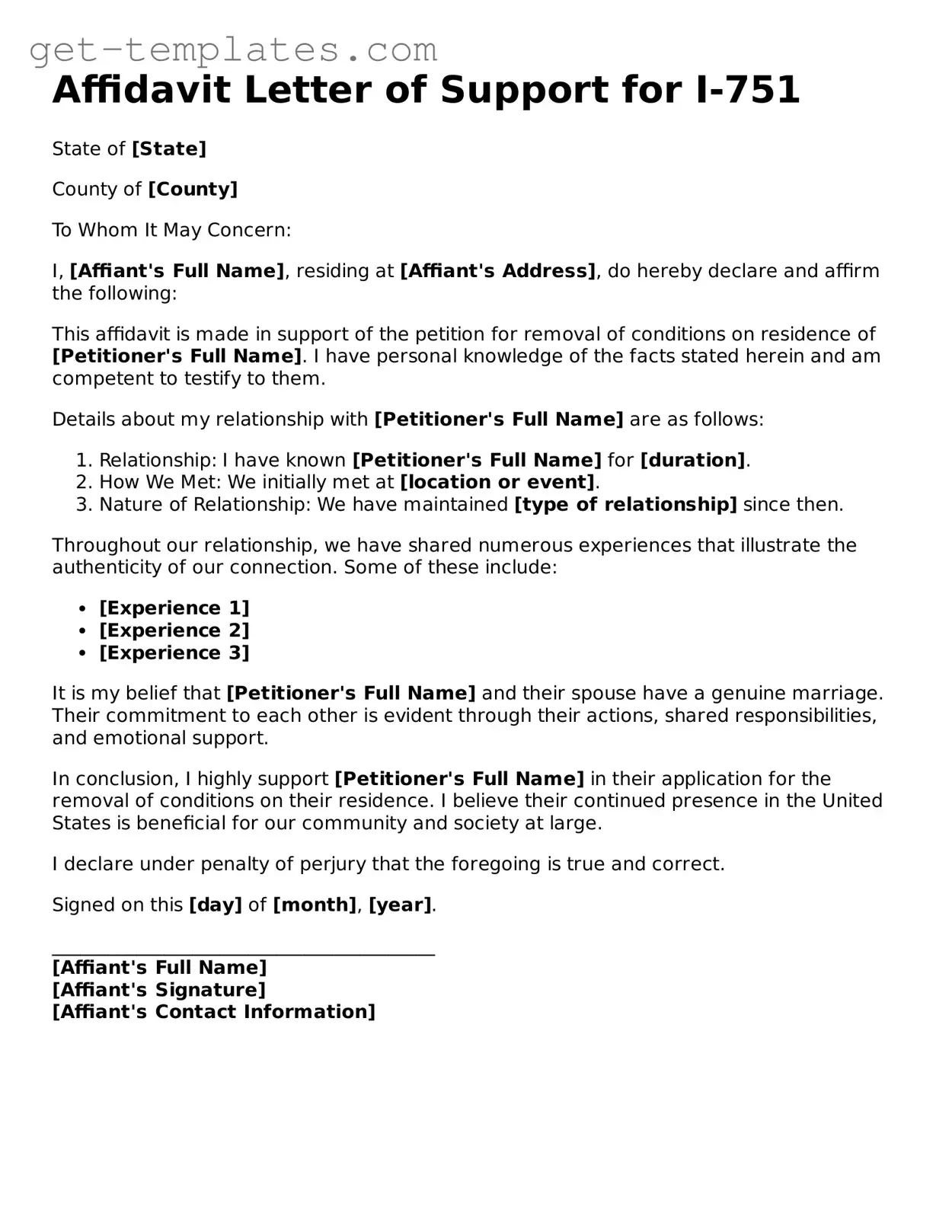 Attorney-Approved Affidavit Letter of Support for I-751 Form