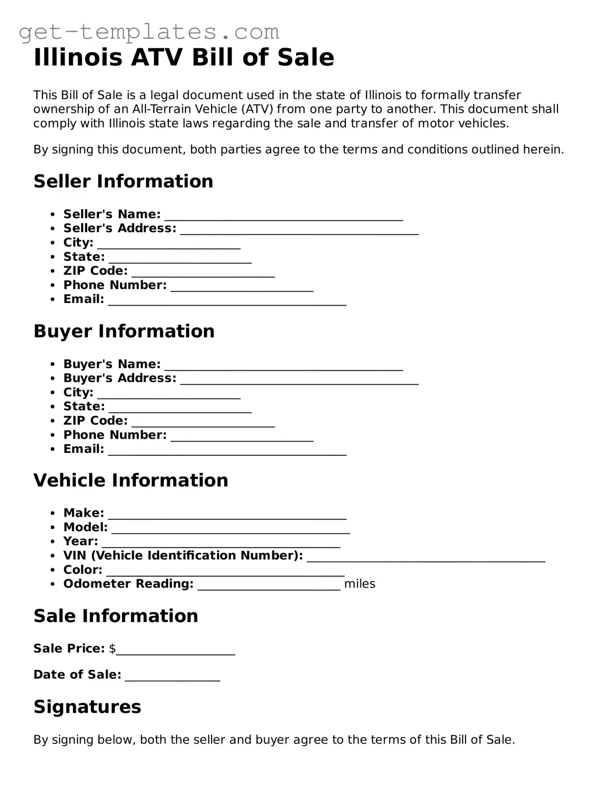 Attorney-Approved  ATV Bill of Sale Document for Illinois