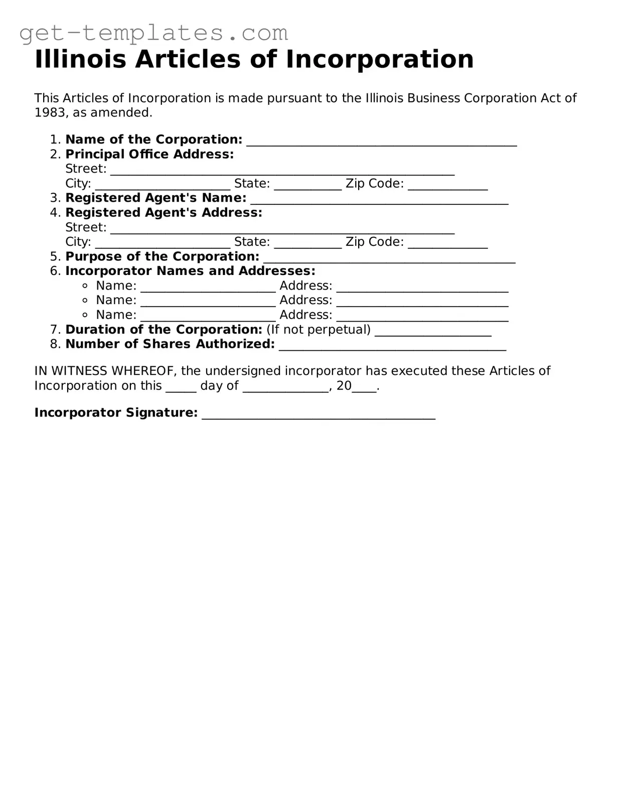 Attorney-Approved  Articles of Incorporation Document for Illinois