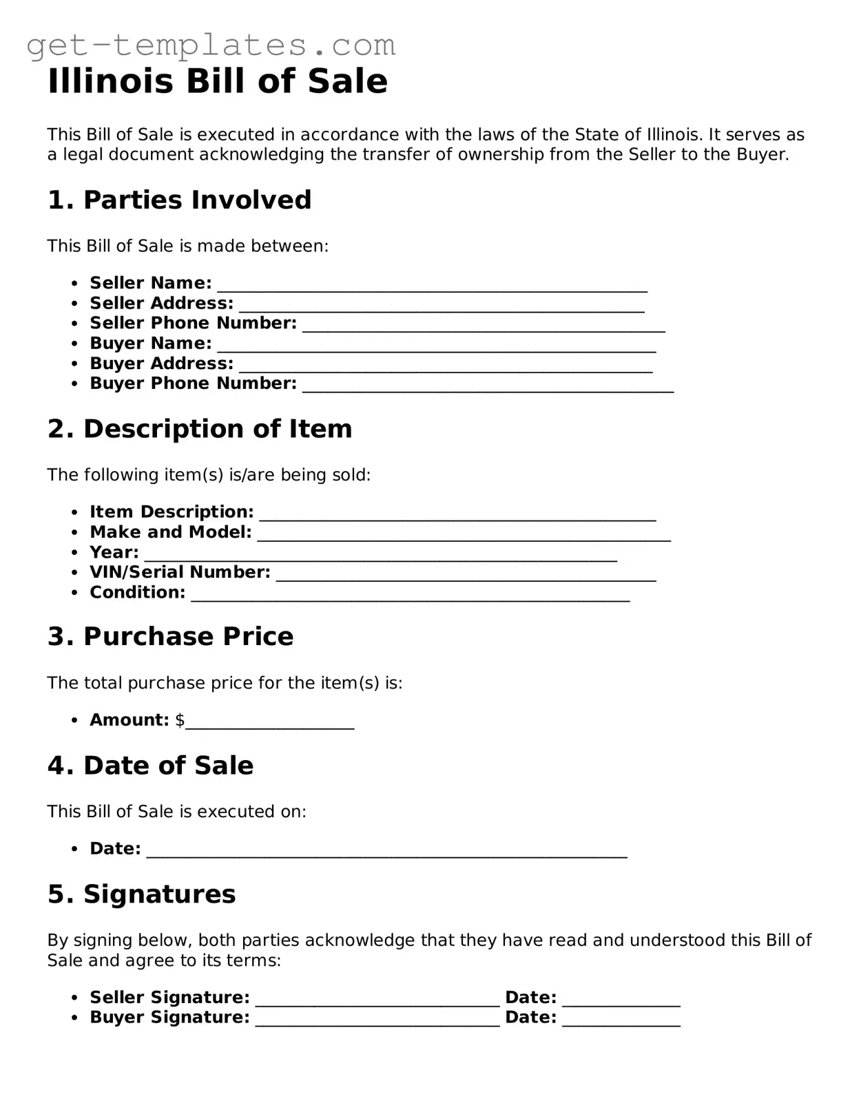 Attorney-Approved  Bill of Sale Document for Illinois