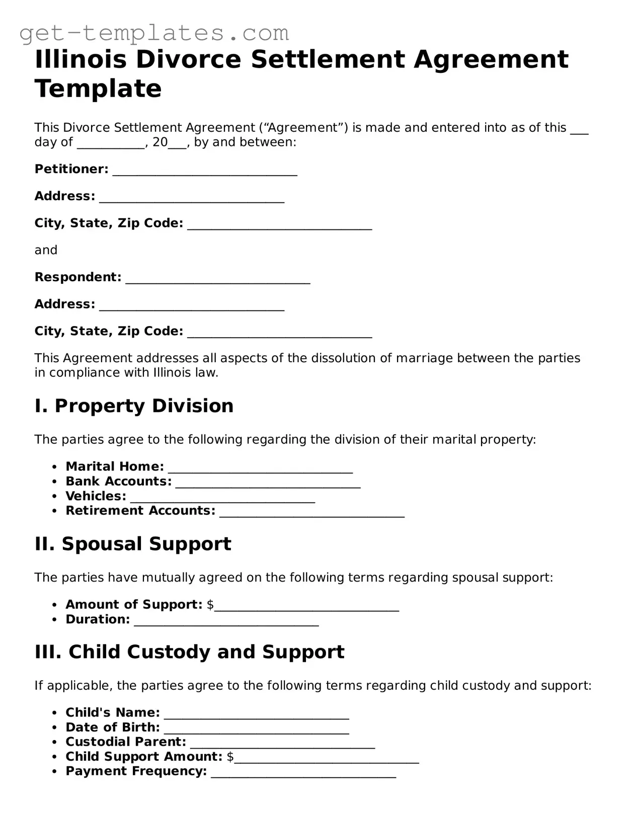 Attorney-Approved  Divorce Settlement Agreement Document for Illinois