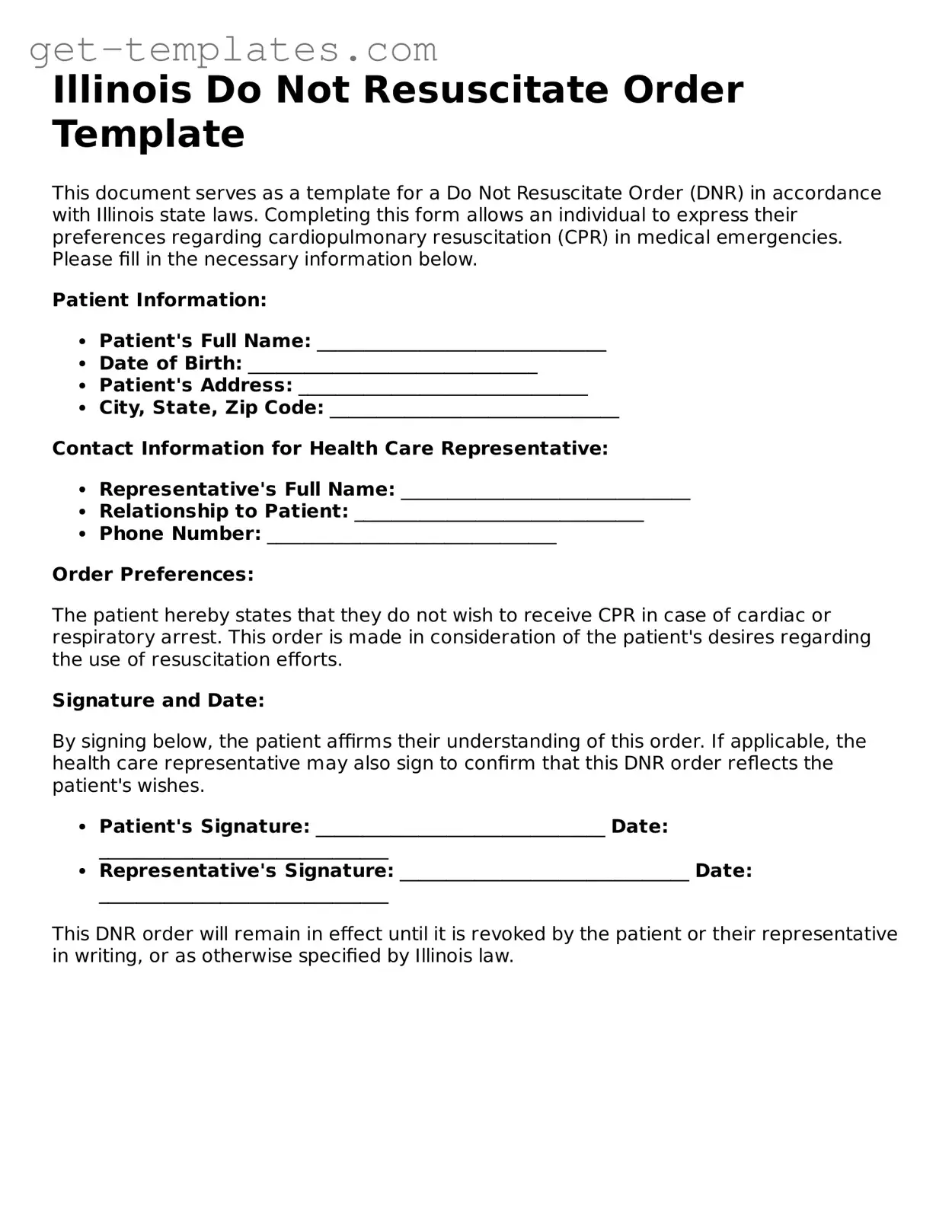 Attorney-Approved  Do Not Resuscitate Order Document for Illinois