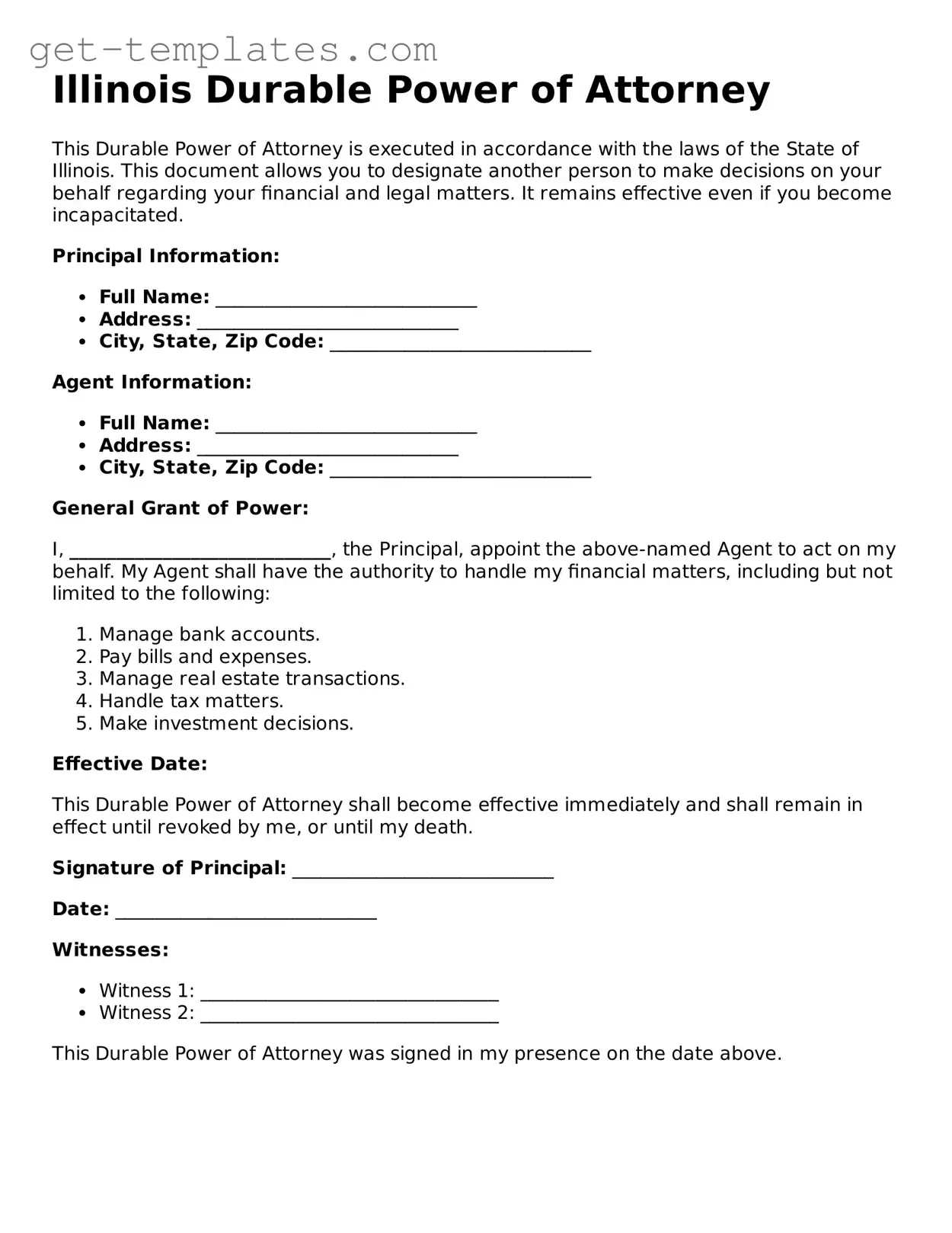 Attorney-Approved  Durable Power of Attorney Document for Illinois