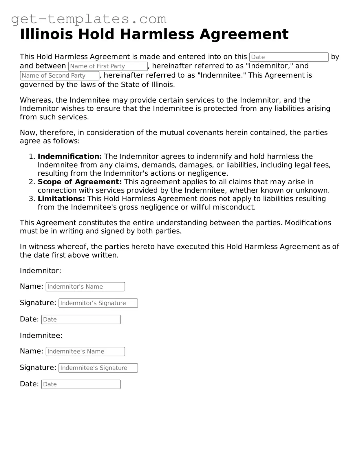 Attorney-Approved  Hold Harmless Agreement Document for Illinois