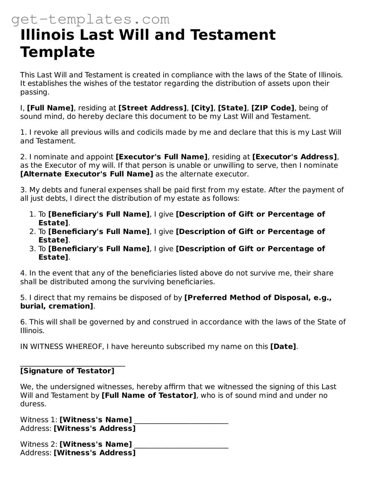 Attorney-Approved  Last Will and Testament Document for Illinois