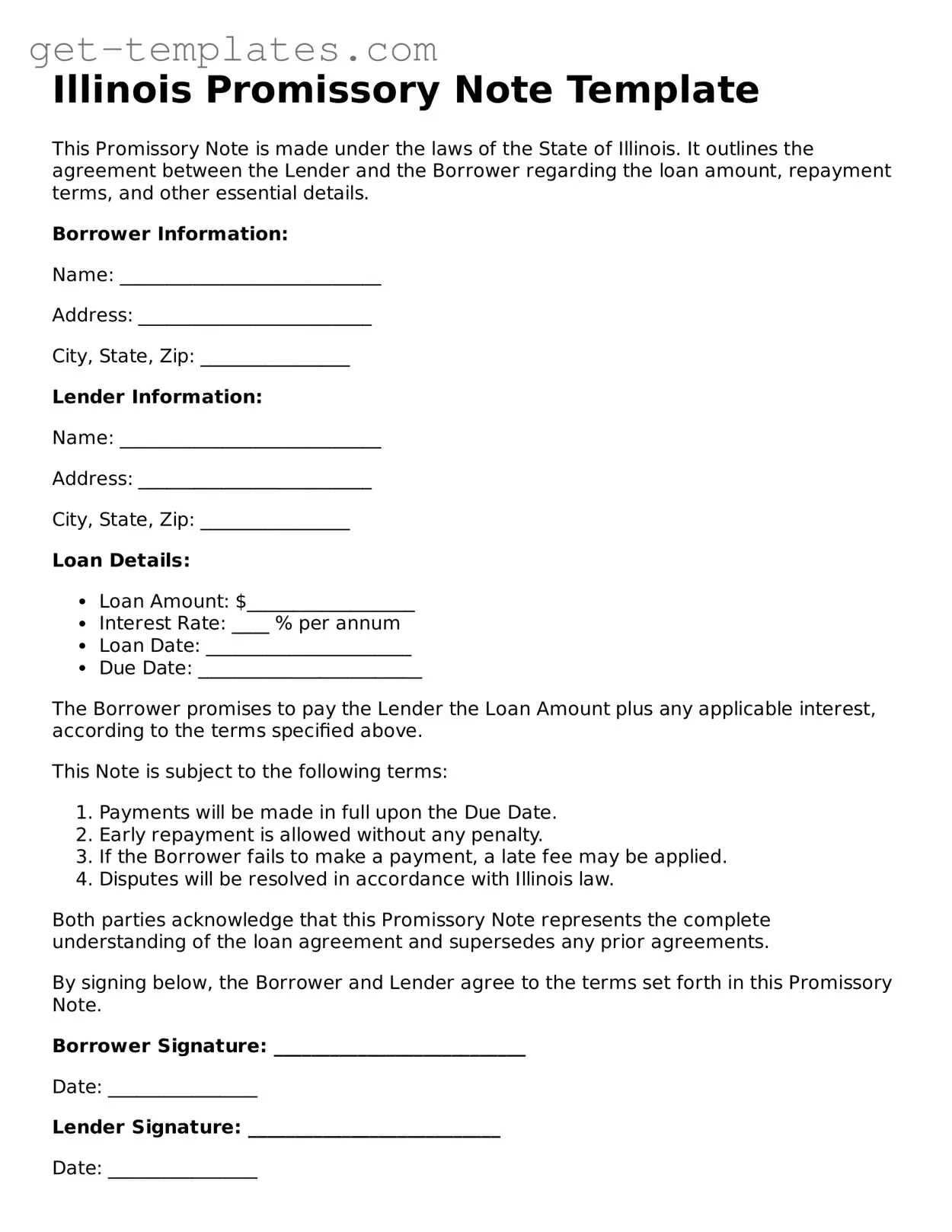Attorney-Approved  Promissory Note Document for Illinois