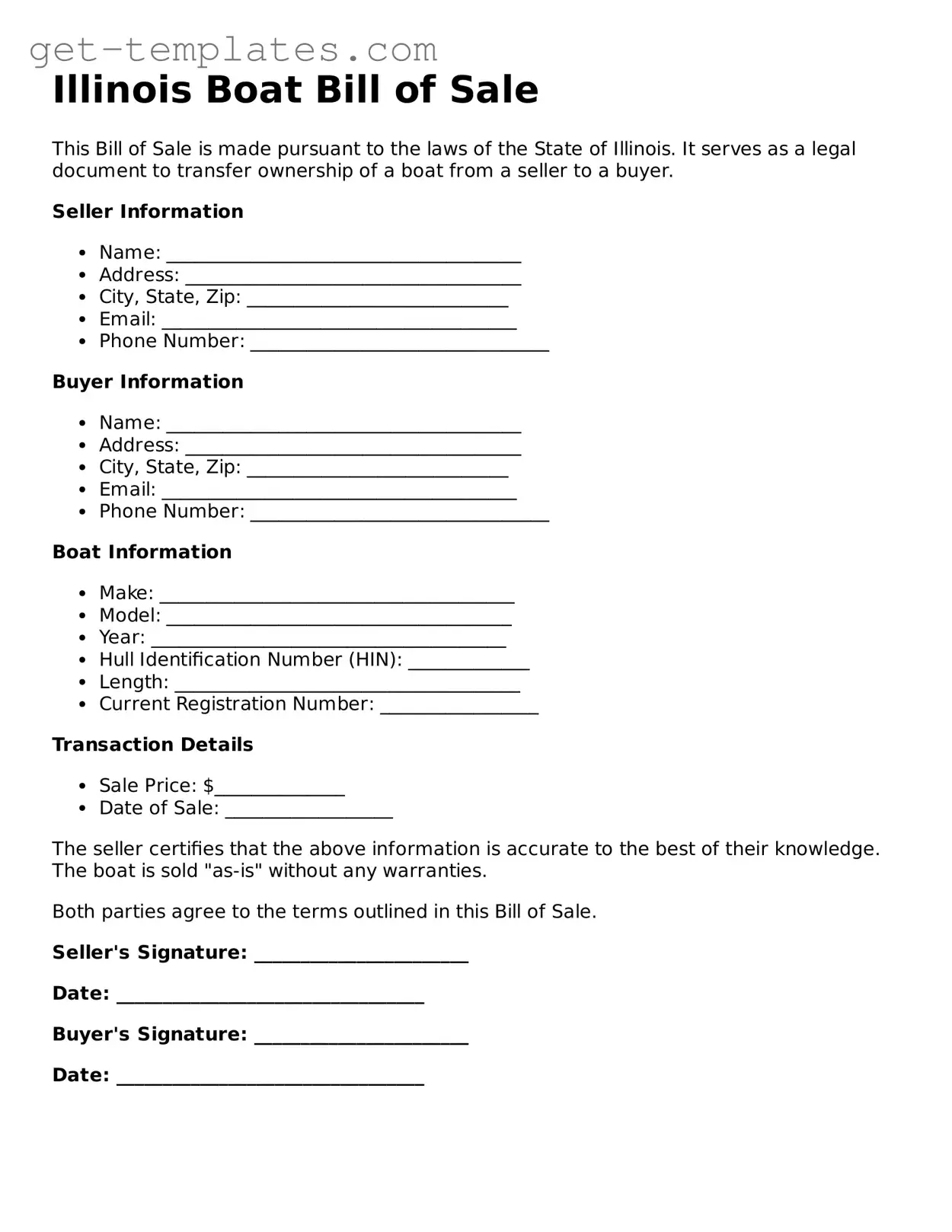 Attorney-Approved  Boat Bill of Sale Document for Illinois