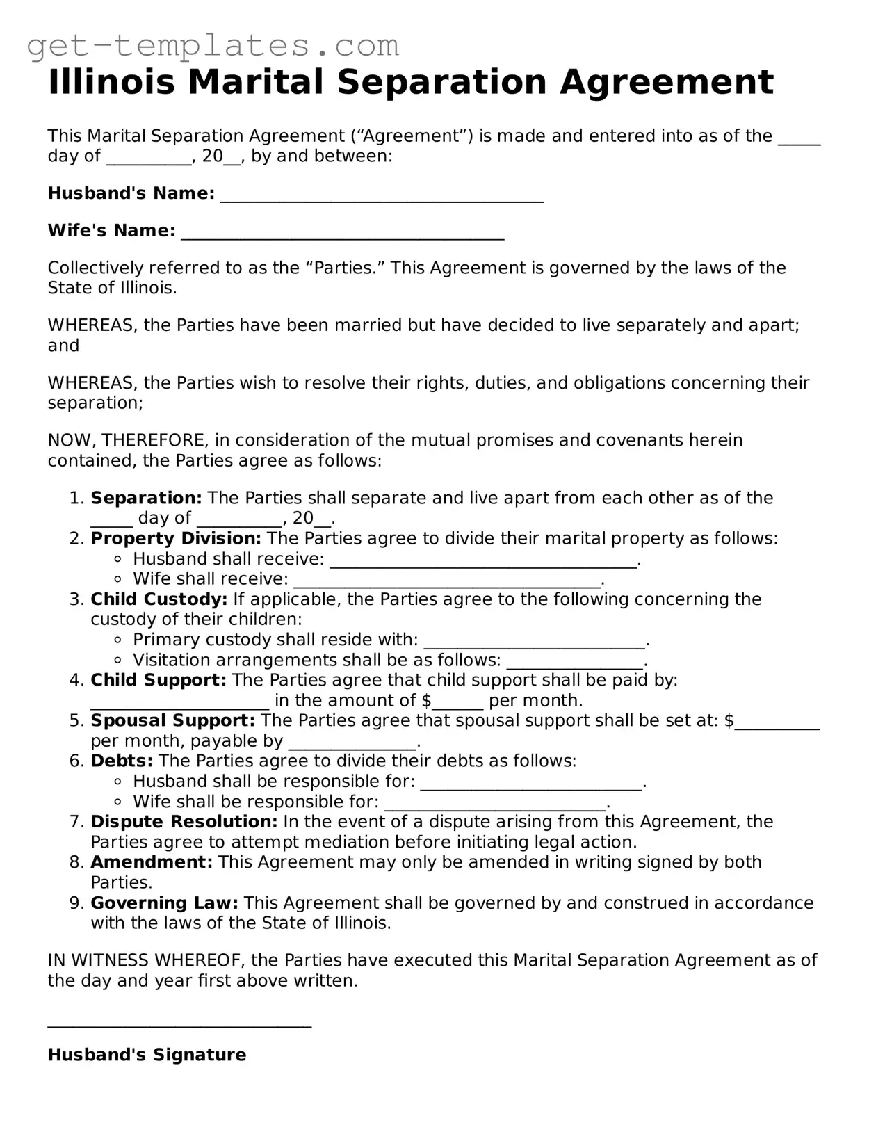 Attorney-Approved  Marital Separation Agreement Document for Illinois
