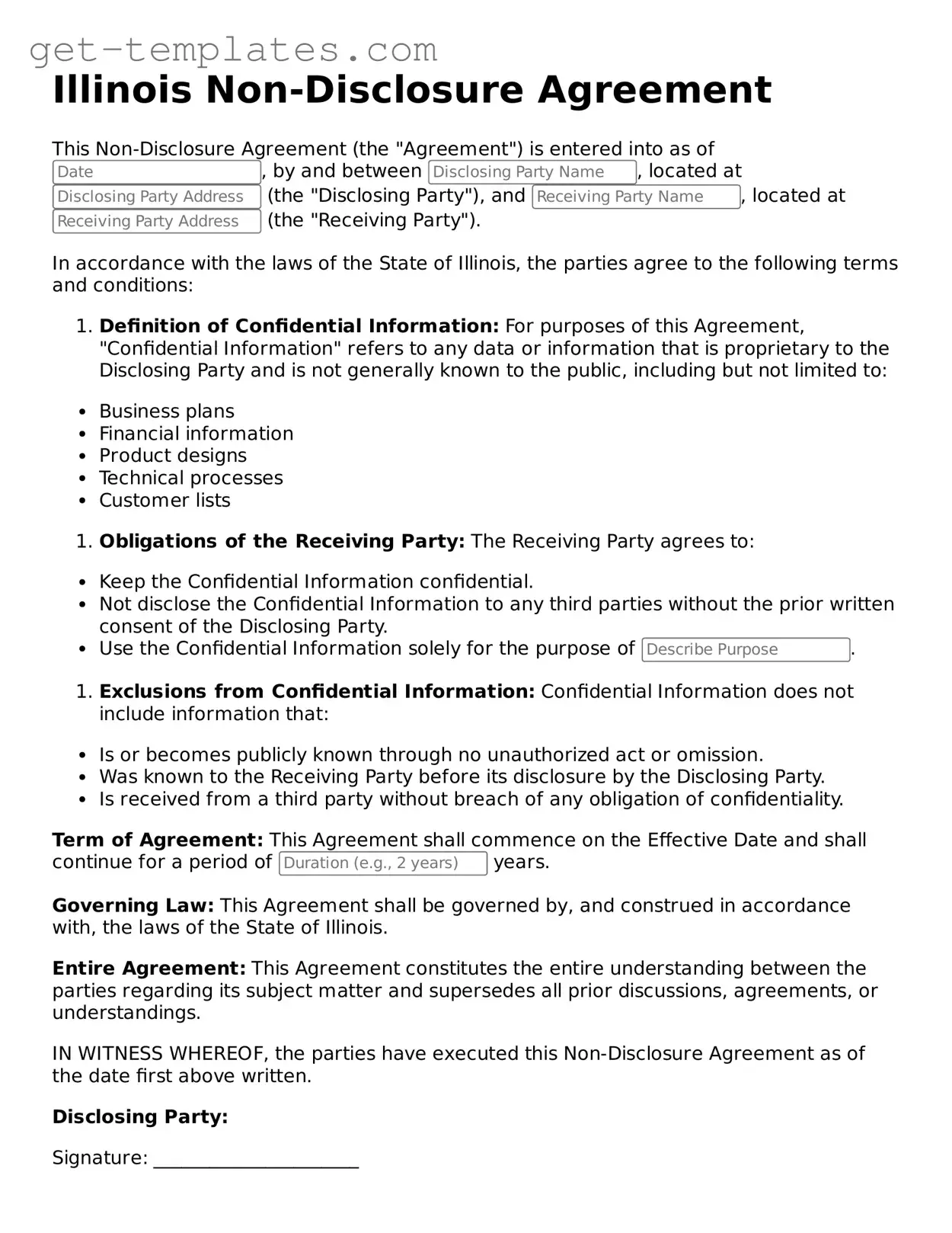 Attorney-Approved  Non-disclosure Agreement Document for Illinois