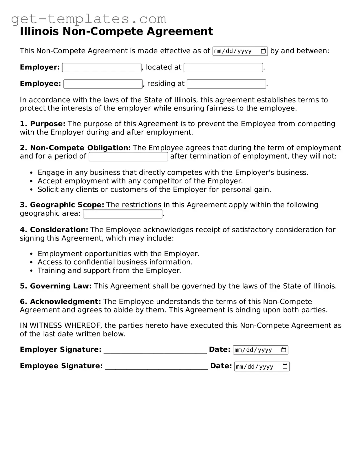 Attorney-Approved  Non-compete Agreement Document for Illinois