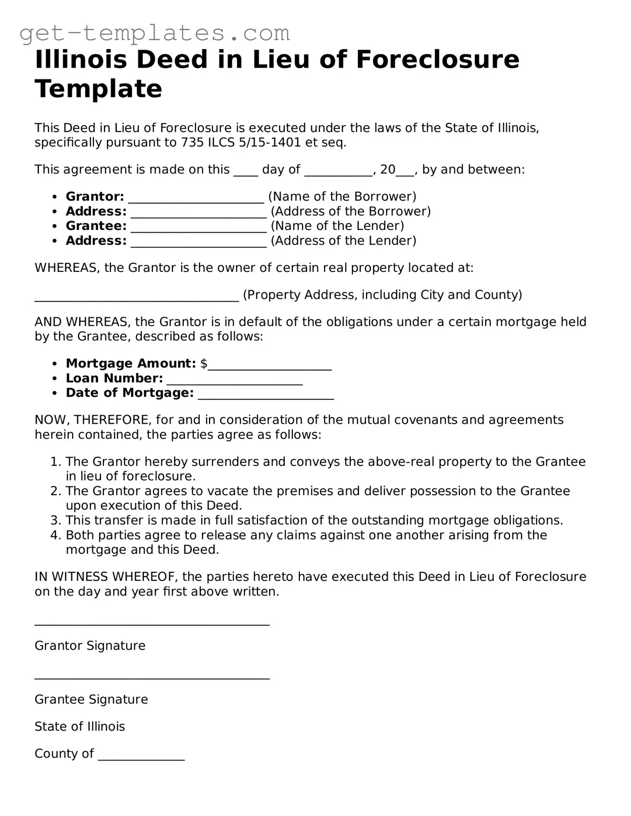 Attorney-Approved  Deed in Lieu of Foreclosure Document for Illinois