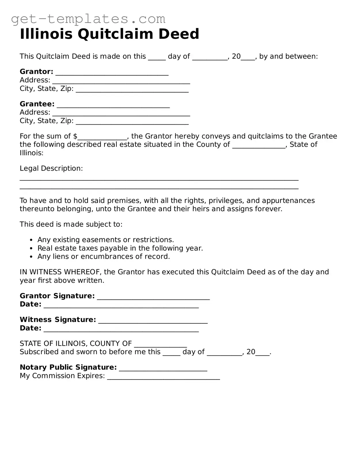 Attorney-Approved  Quitclaim Deed Document for Illinois