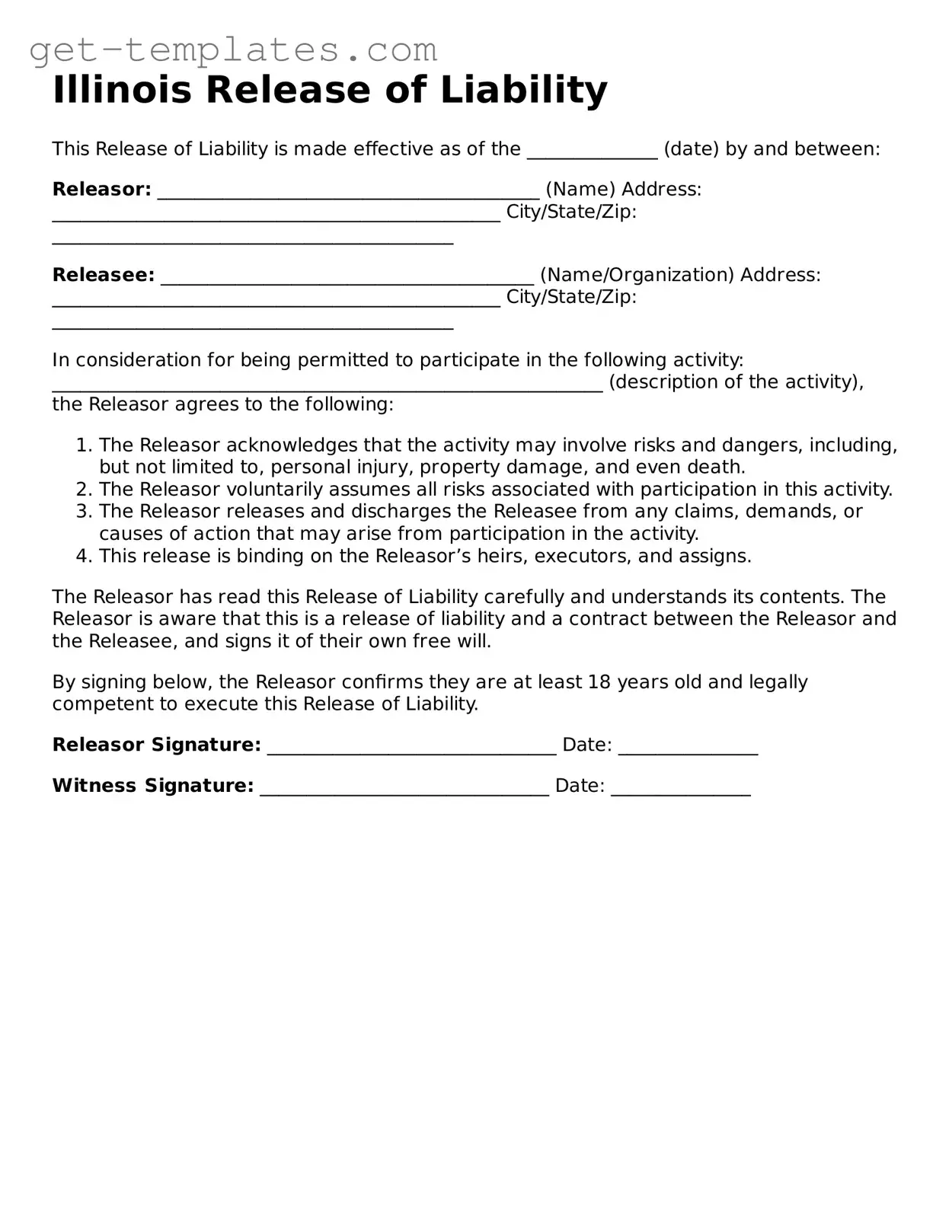 Attorney-Approved  Release of Liability Document for Illinois