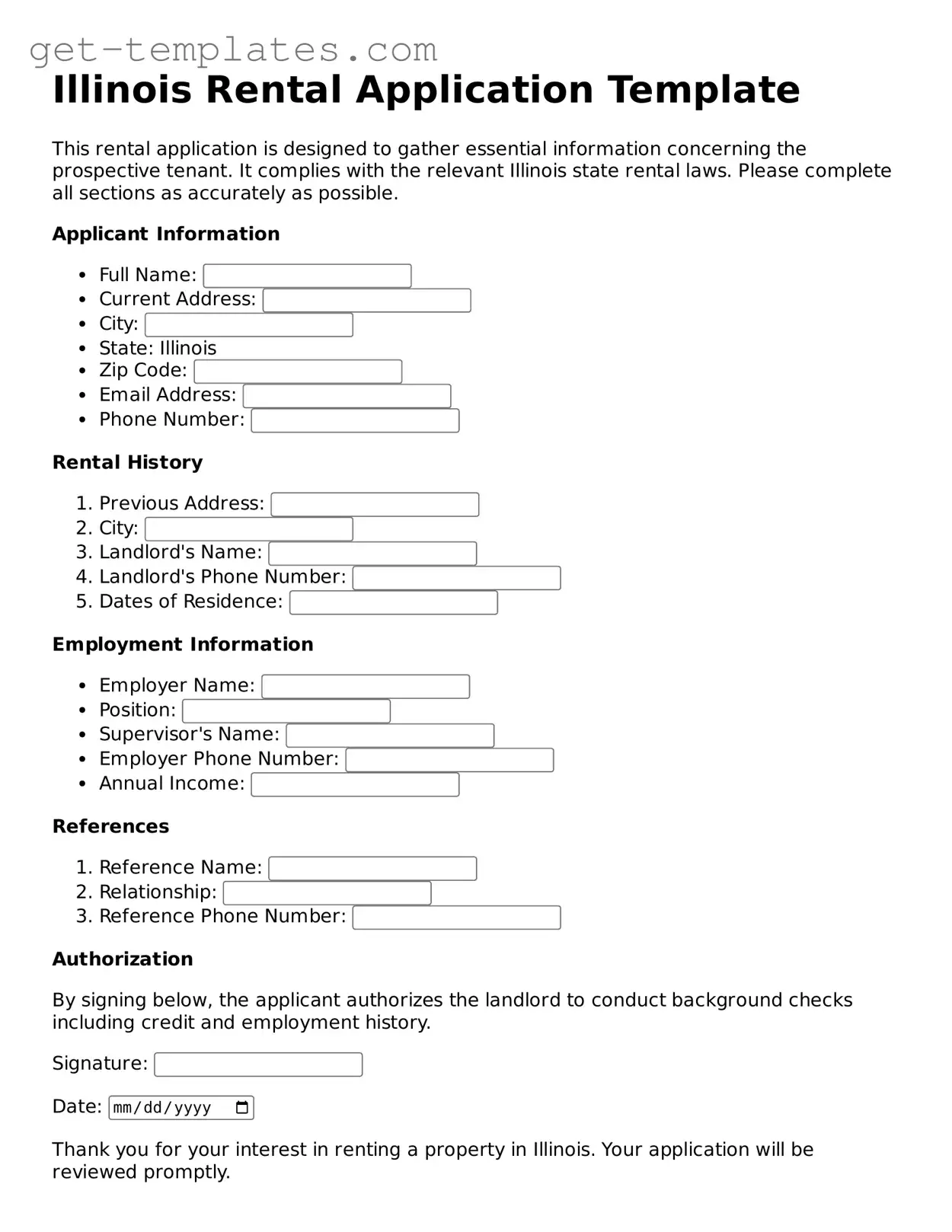 Attorney-Approved  Rental Application Document for Illinois