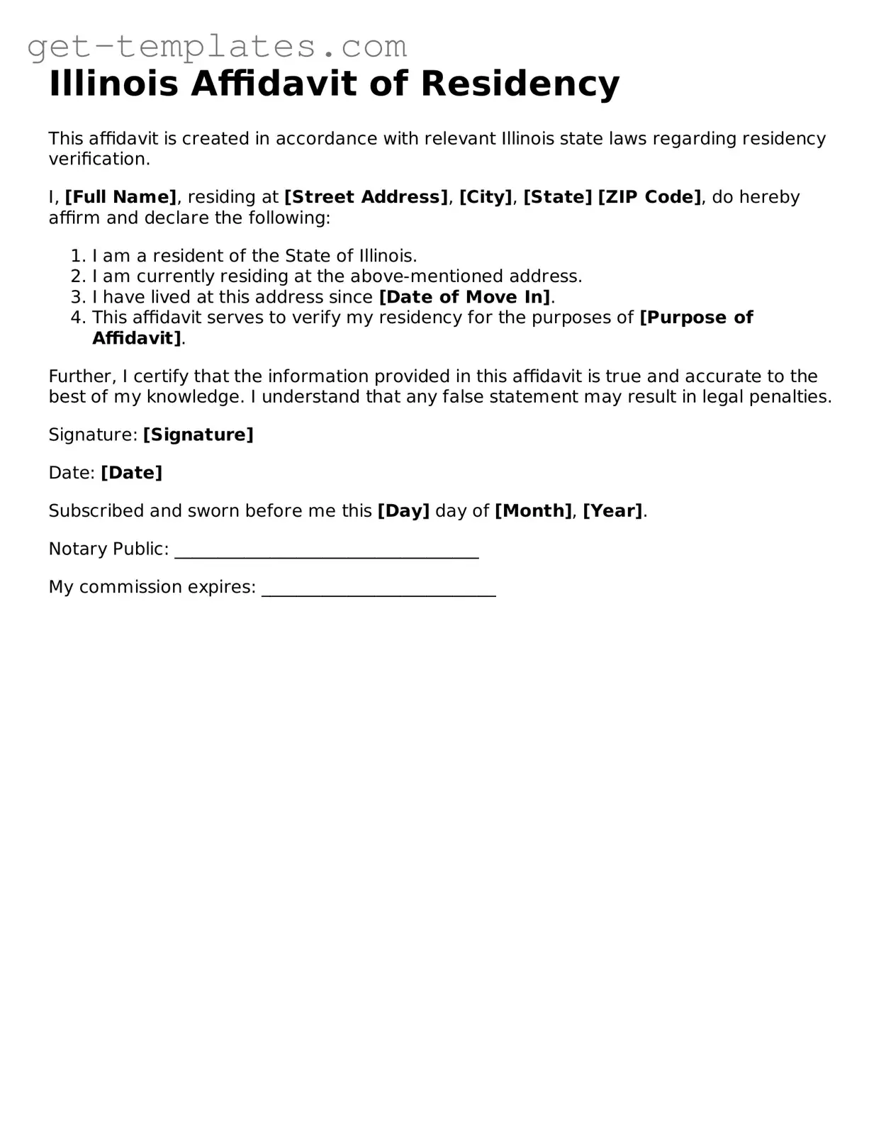 Attorney-Approved Affidavit of Residency Document for Illinois