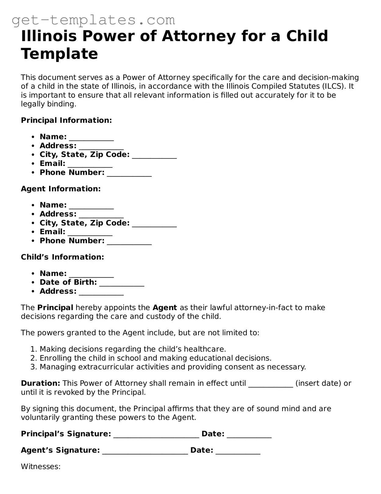 Attorney-Approved  Power of Attorney for a Child Document for Illinois