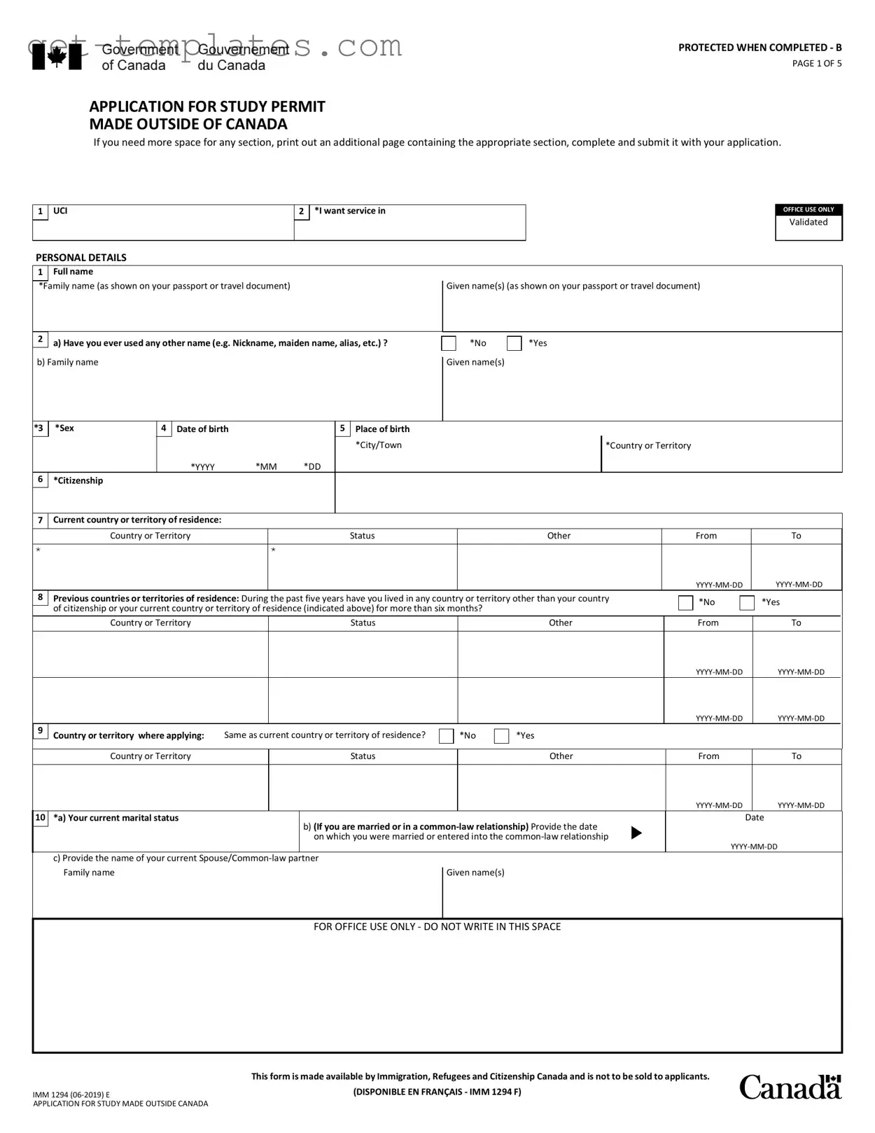 Fill in a Valid Imm 1294 Template