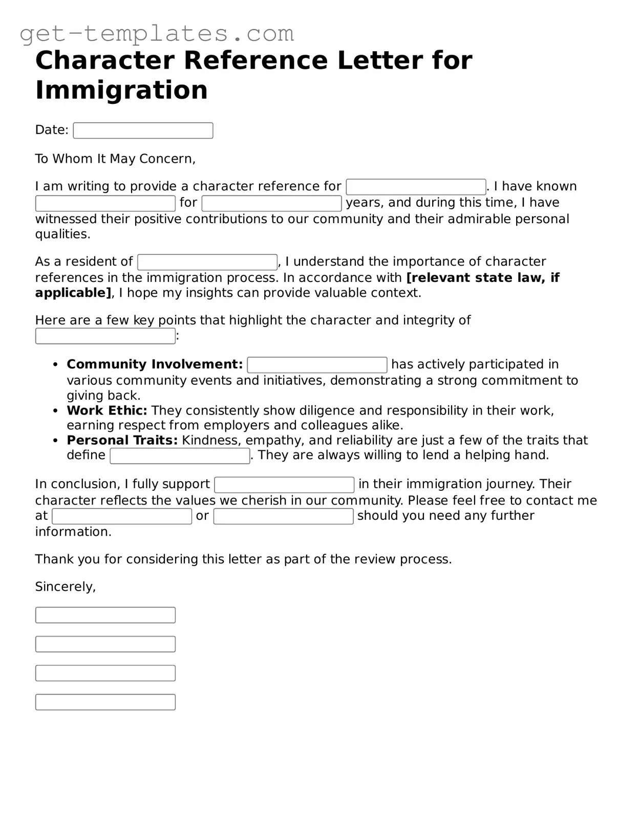 Attorney-Approved Character Reference Letter for Immigration Form