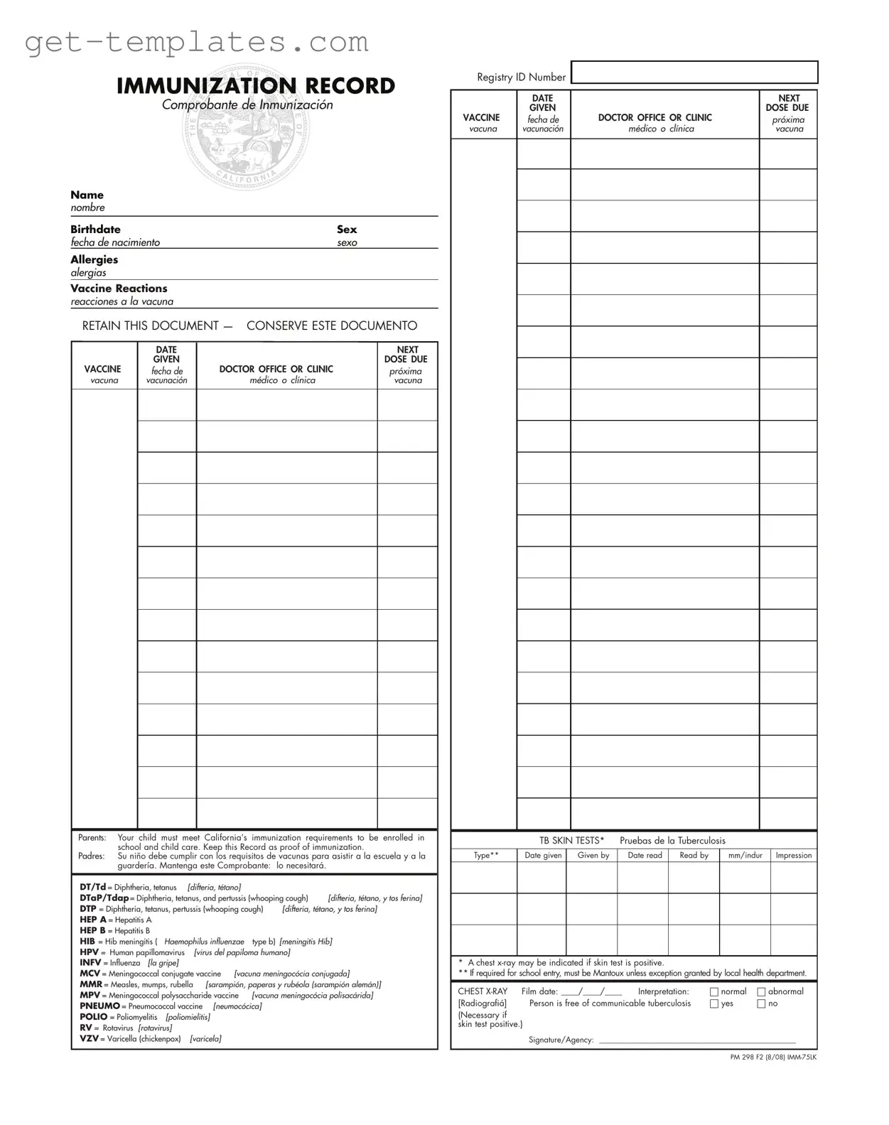 Fill in a Valid Immunization Record Template