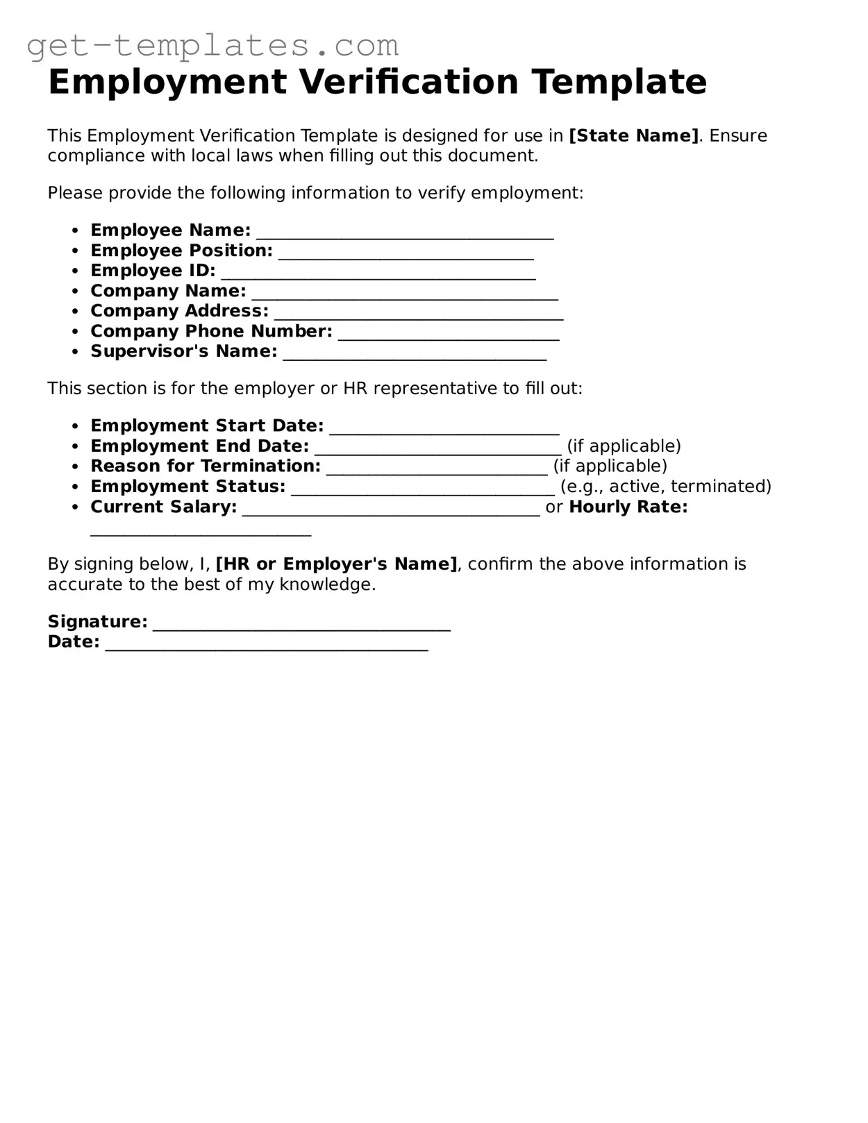 Attorney-Approved Employment Verification Form