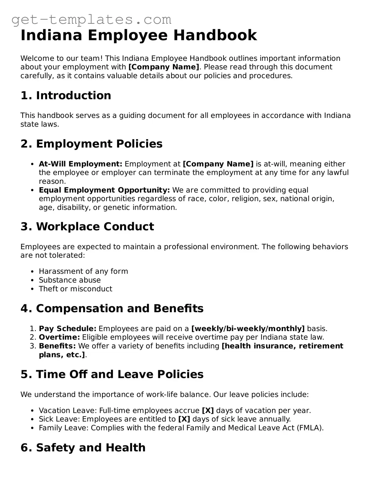 Attorney-Approved  Employee Handbook Document for Indiana