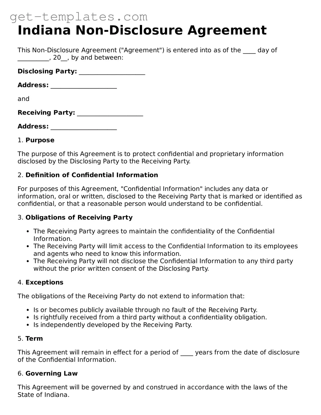 Attorney-Approved  Non-disclosure Agreement Document for Indiana