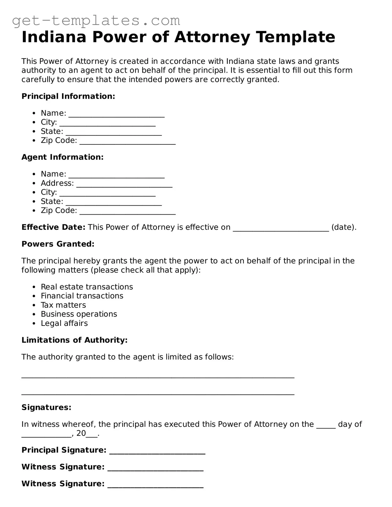 Attorney-Approved  Power of Attorney Document for Indiana