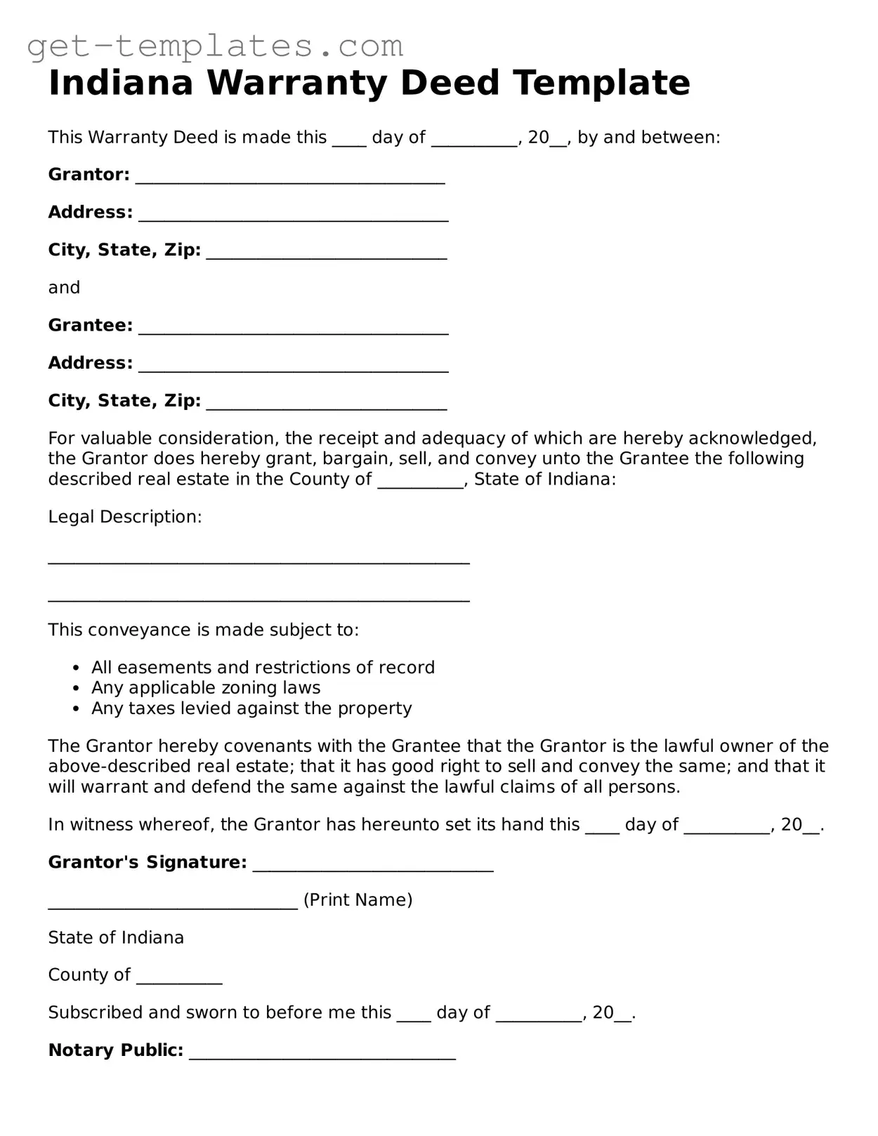 Attorney-Approved  Deed Document for Indiana