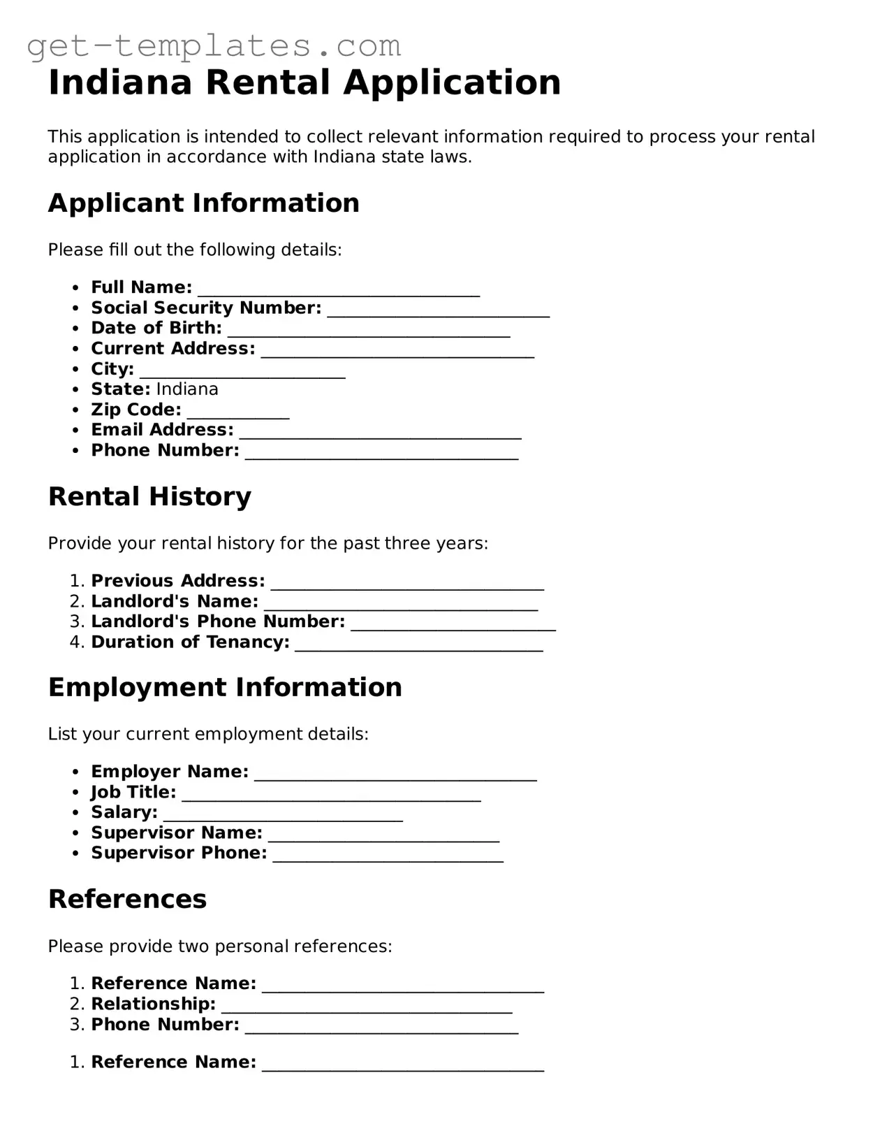 Attorney-Approved  Rental Application Document for Indiana