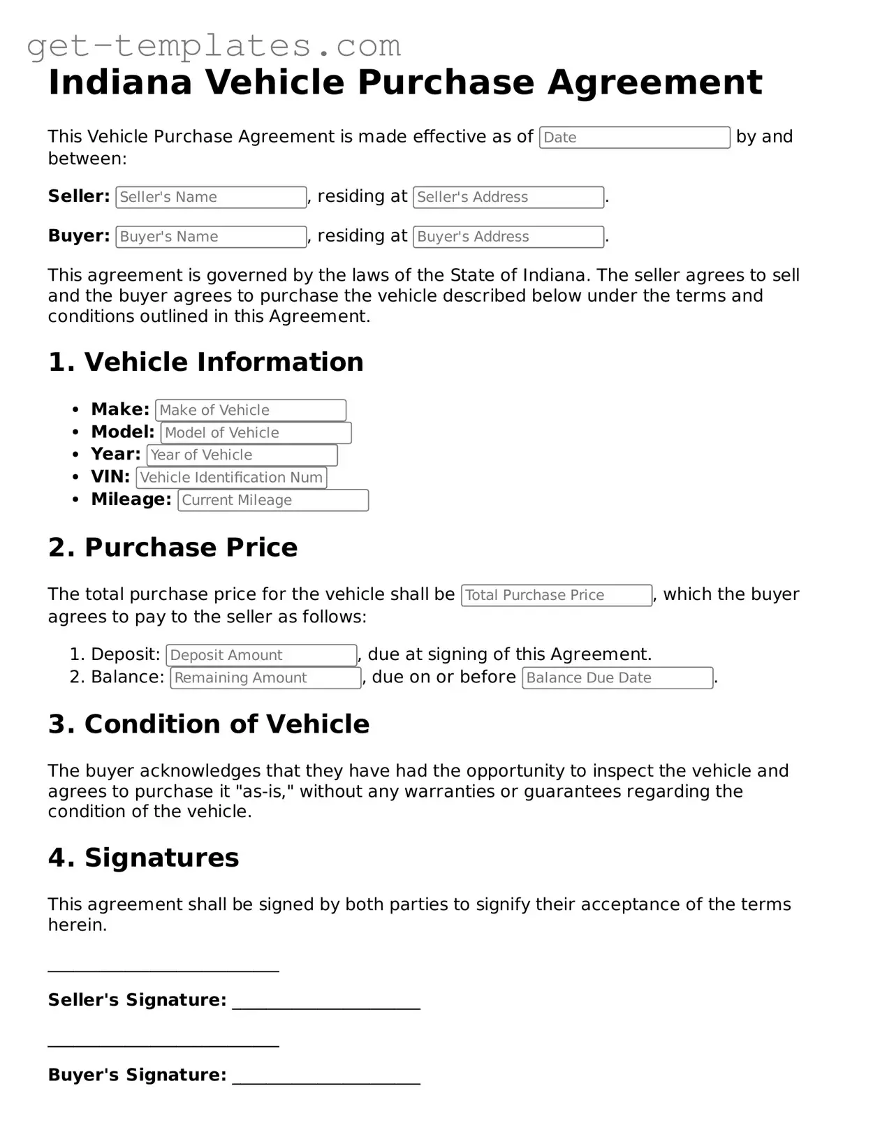 Attorney-Approved Vehicle Purchase Agreement Document for Indiana