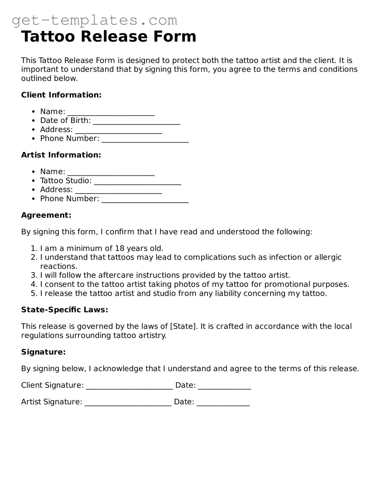 Attorney-Approved Tattoo Release Form